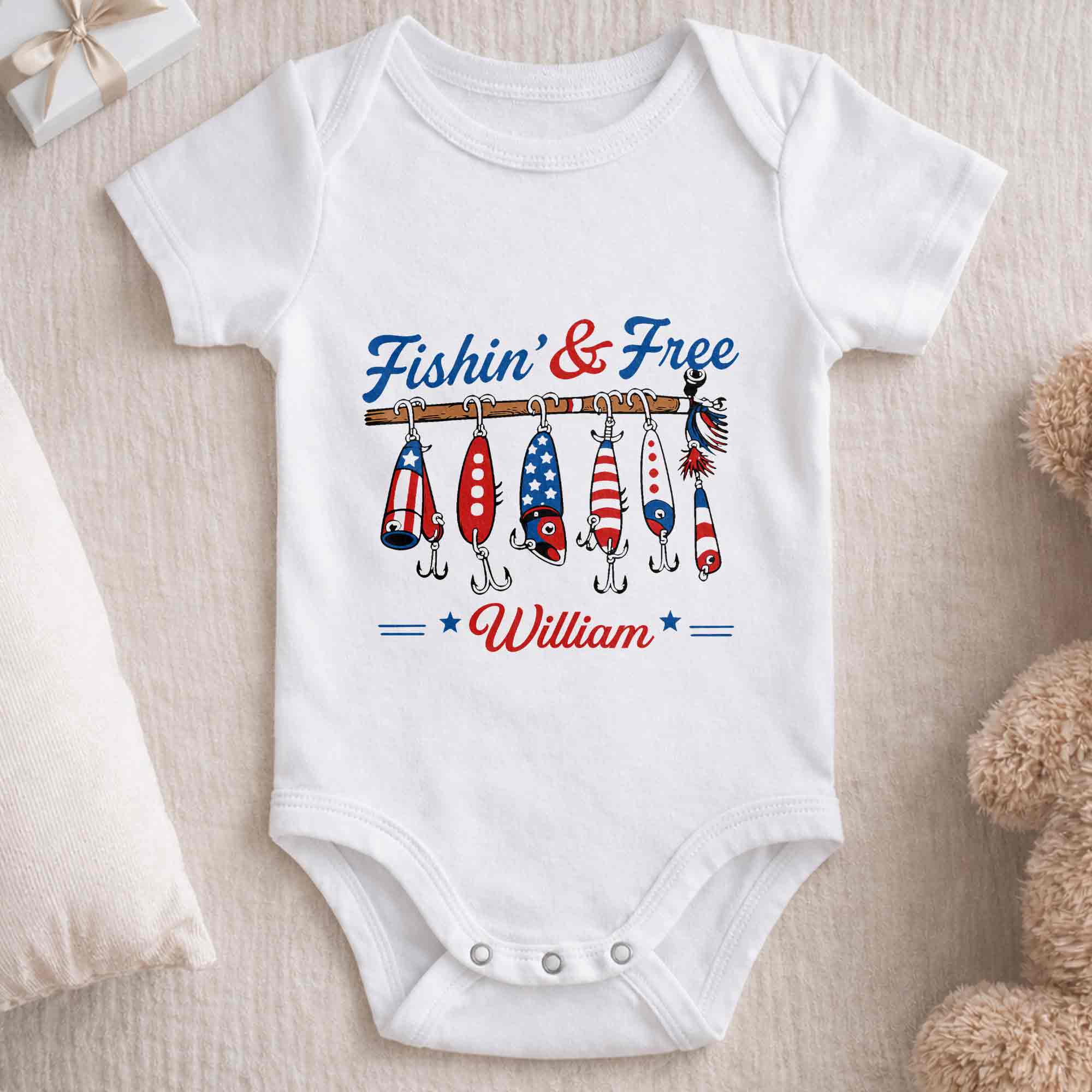Personalized Baby Onesie Fishing Lures Design Custom Name Gift Baby Onesie GradoCreations