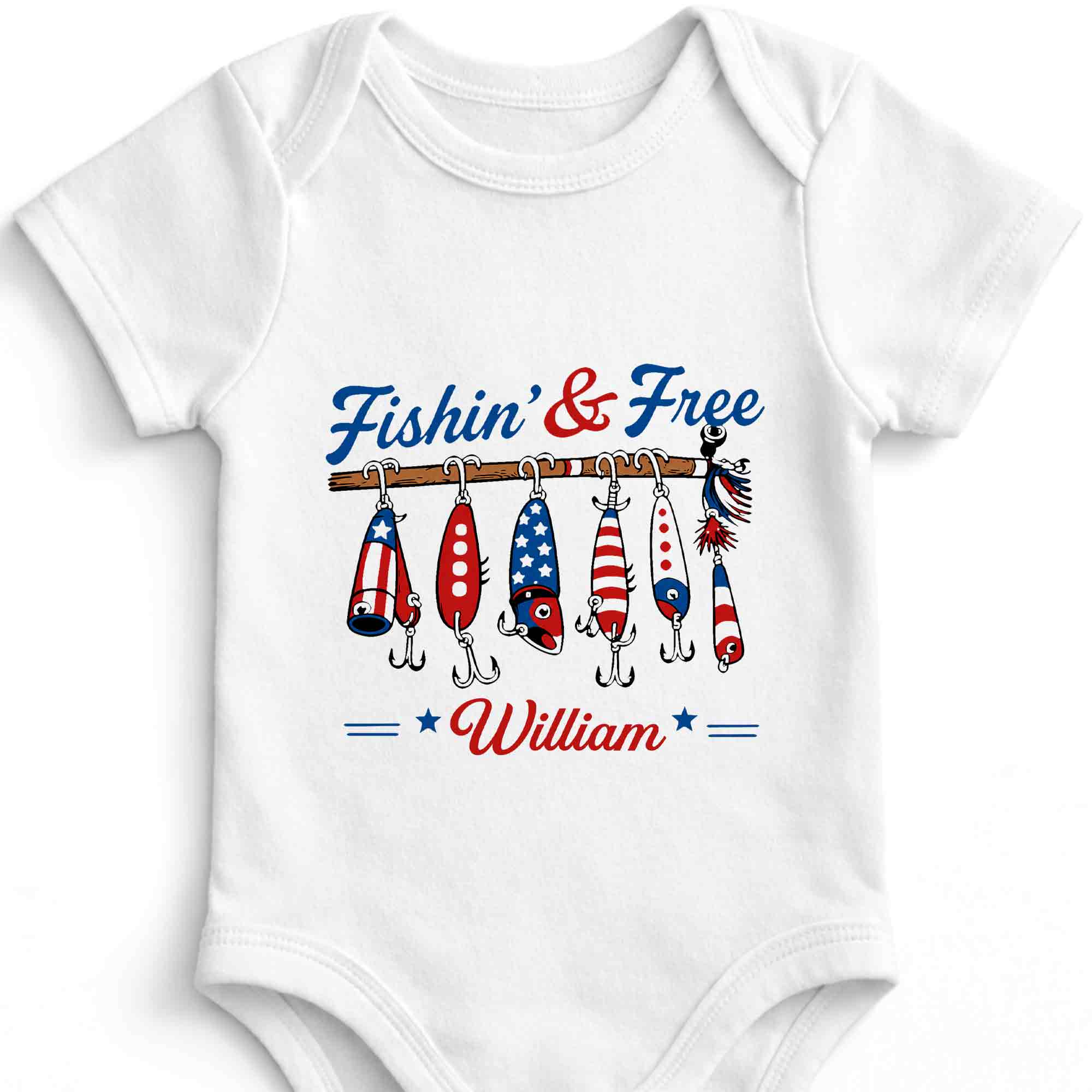 Personalized Baby Onesie Fishing Lures Design Custom Name Gift Baby Onesie GradoCreations
