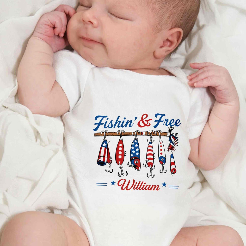 Personalized Baby Onesie Fishing Lures Design Custom Name Gift Baby Onesie GradoCreations
