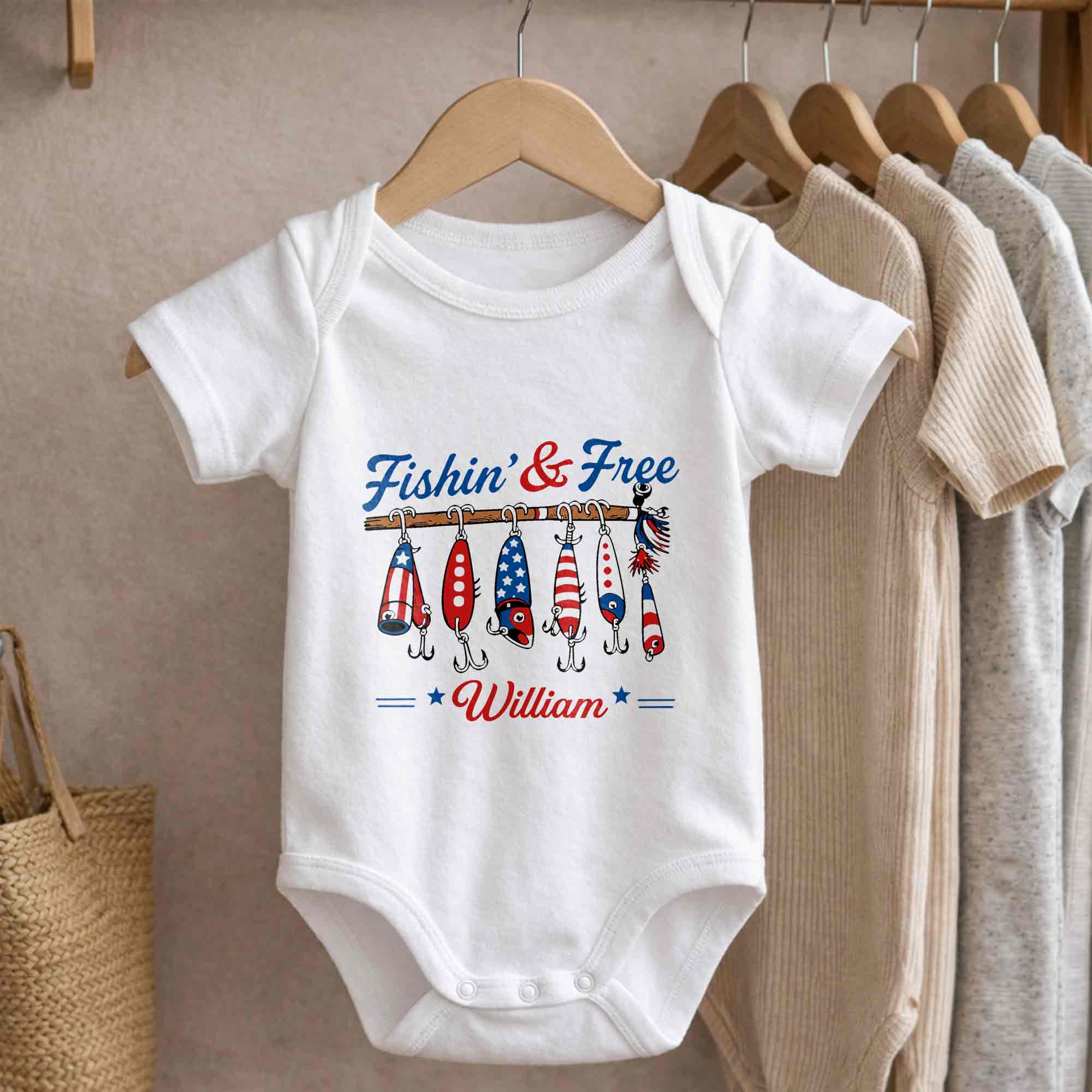 Personalized Baby Onesie Fishing Lures Design Custom Name Gift Baby Onesie GradoCreations