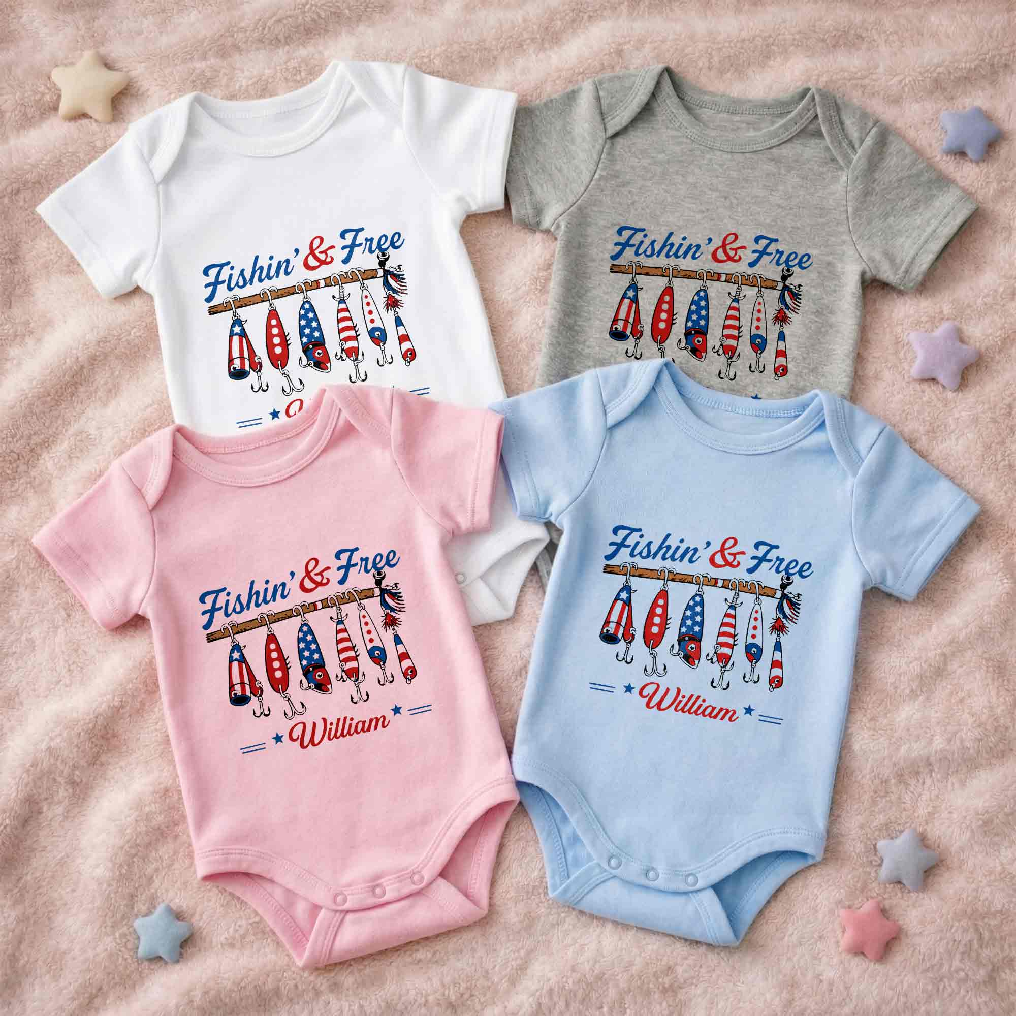 Personalized Baby Onesie Fishing Lures Design Custom Name Gift Baby Onesie GradoCreations