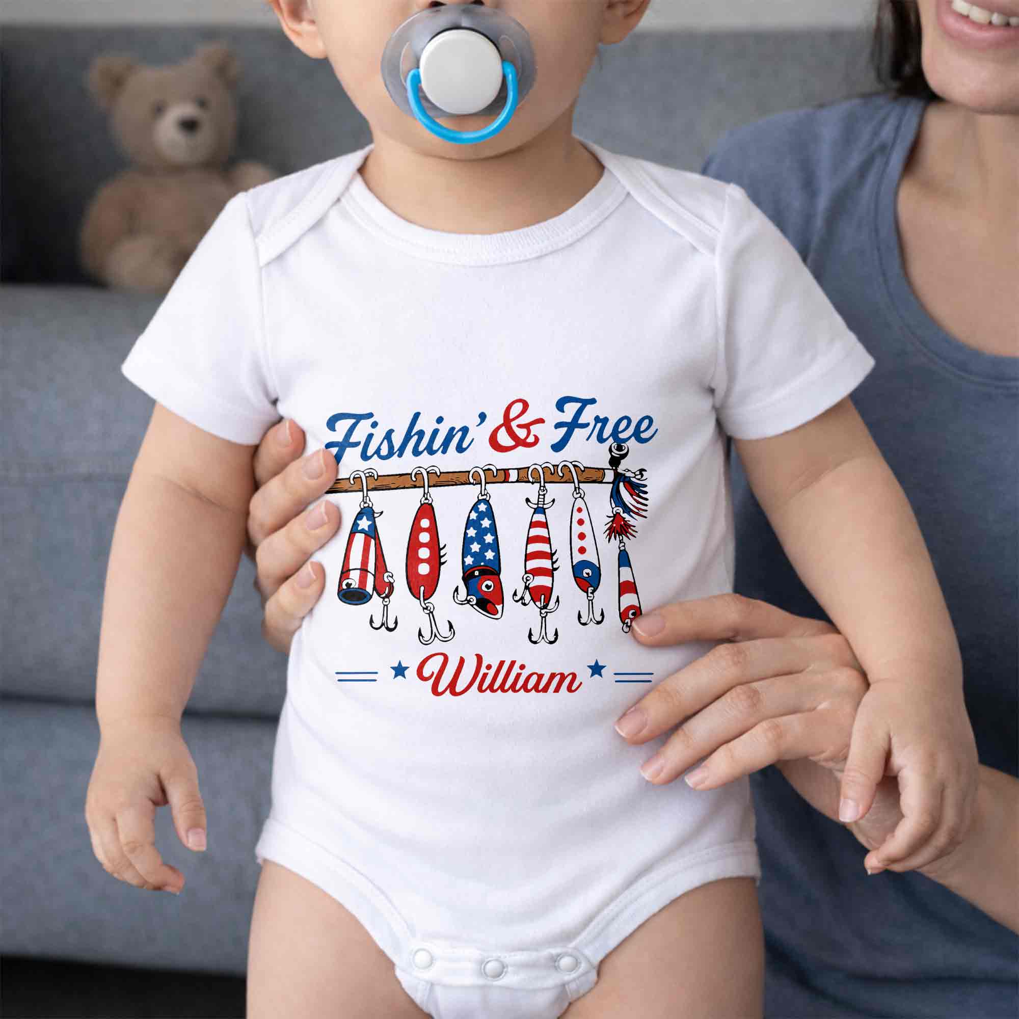 Personalized Baby Onesie Fishing Lures Design Custom Name Gift Baby Onesie GradoCreations
