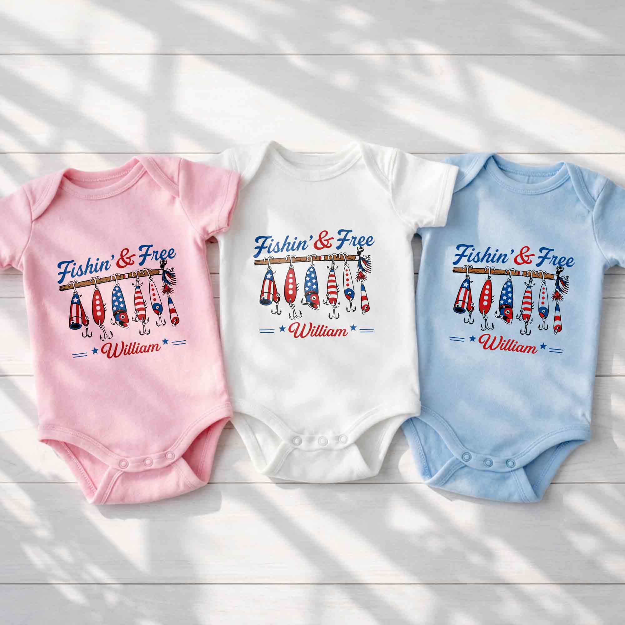 Personalized Baby Onesie Fishing Lures Design Custom Name Gift Baby Onesie GradoCreations