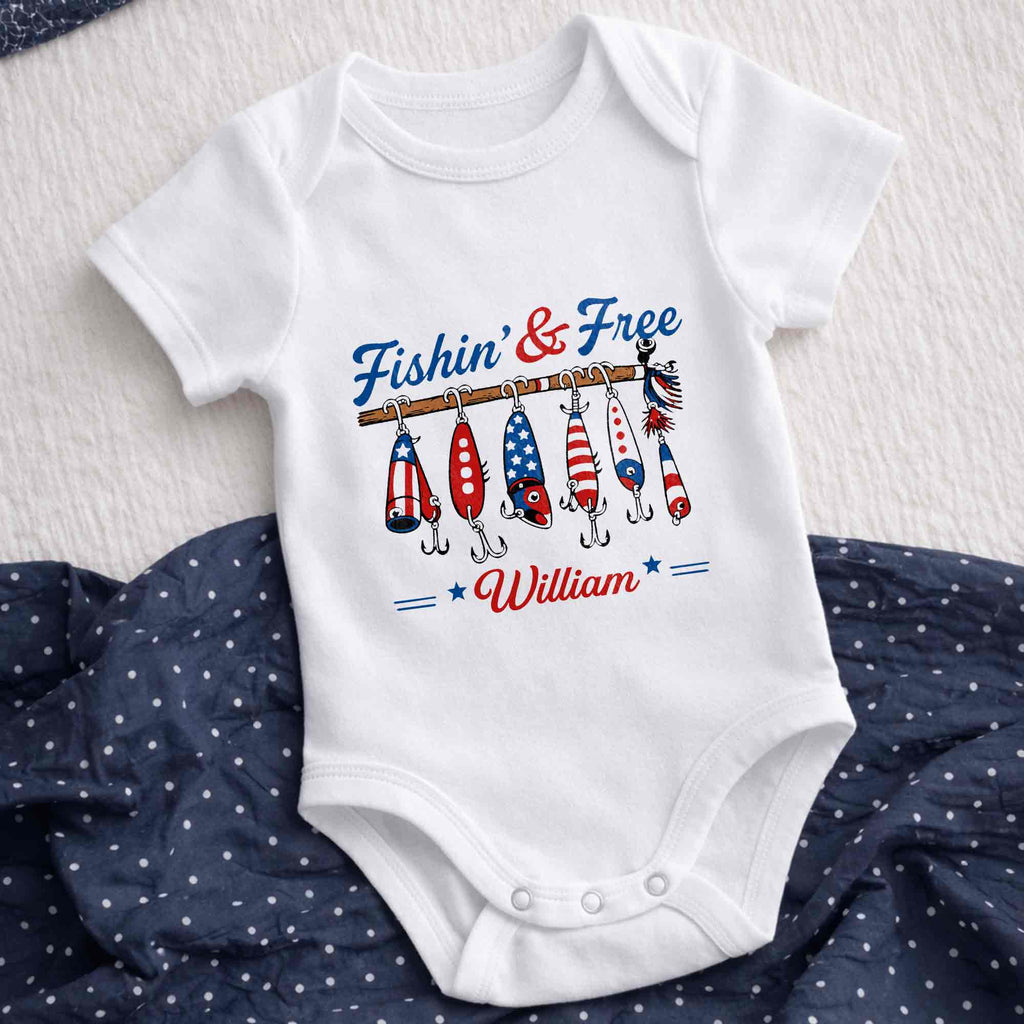 Personalized Baby Onesie Fishing Lures Design Custom Name Gift Baby Onesie GradoCreations