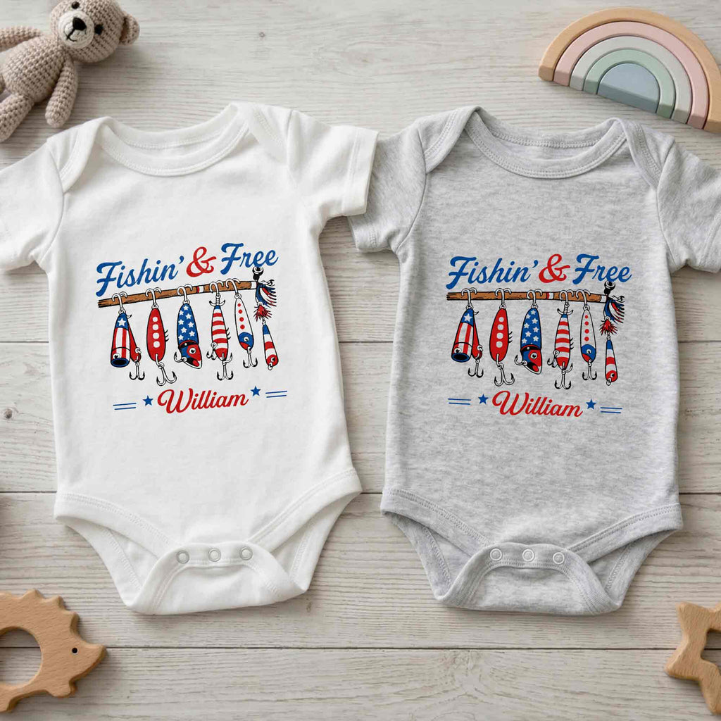 Personalized Baby Onesie Fishing Lures Design Custom Name Gift Baby Onesie GradoCreations