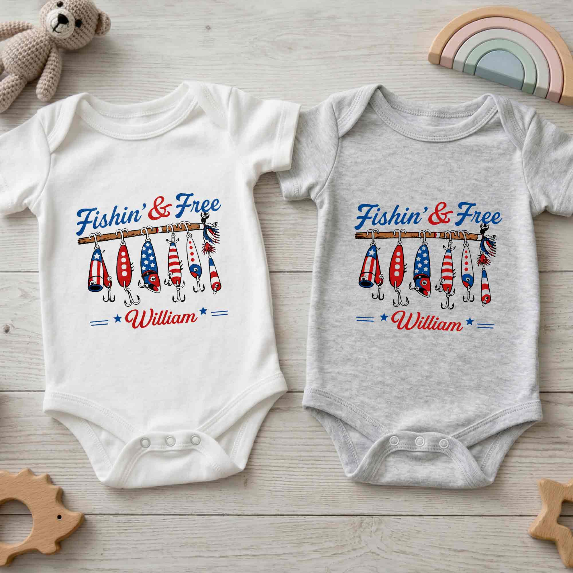 Personalized Baby Onesie Fishing Lures Design Custom Name Gift Baby Onesie GradoCreations