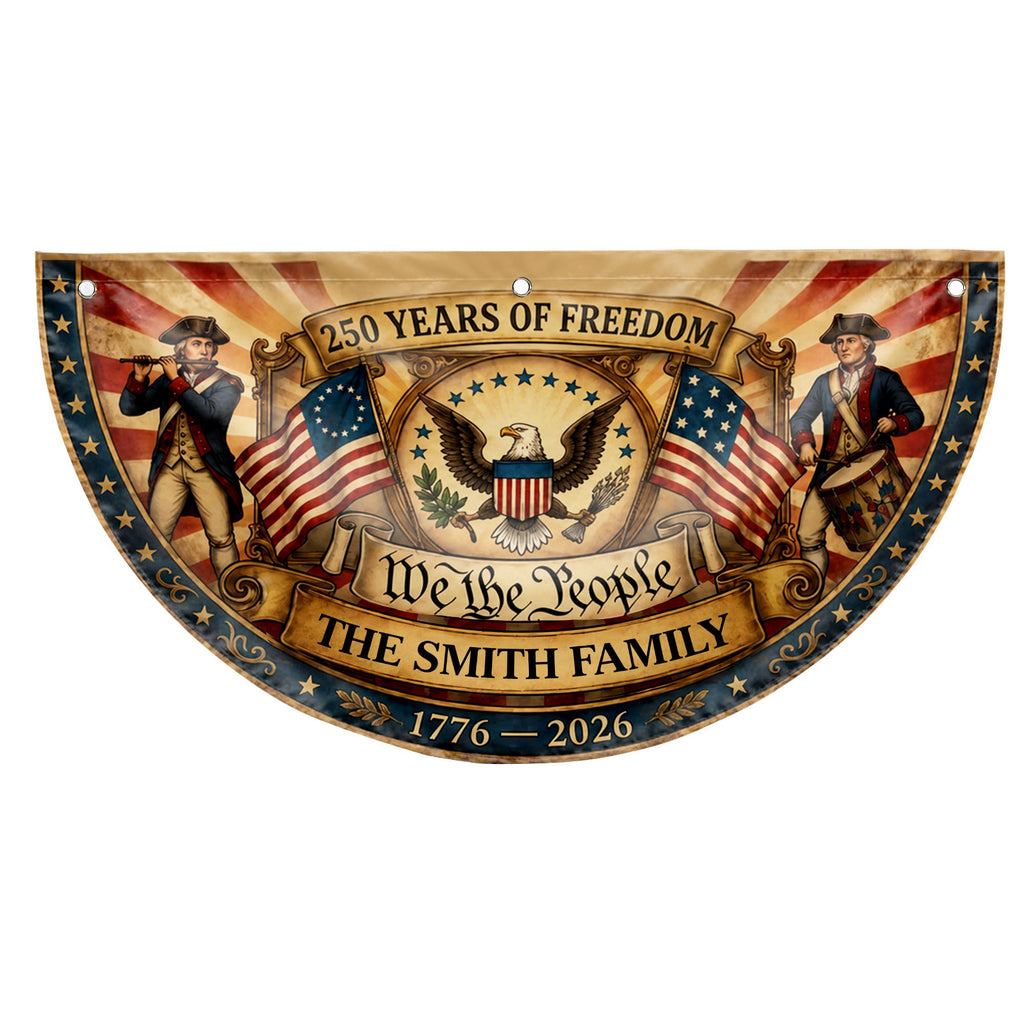 Personalized Non-Pleated Fan Flag Custom Family Name 4th of July Gift Non-Pleated Fan Flag GradoCreations
