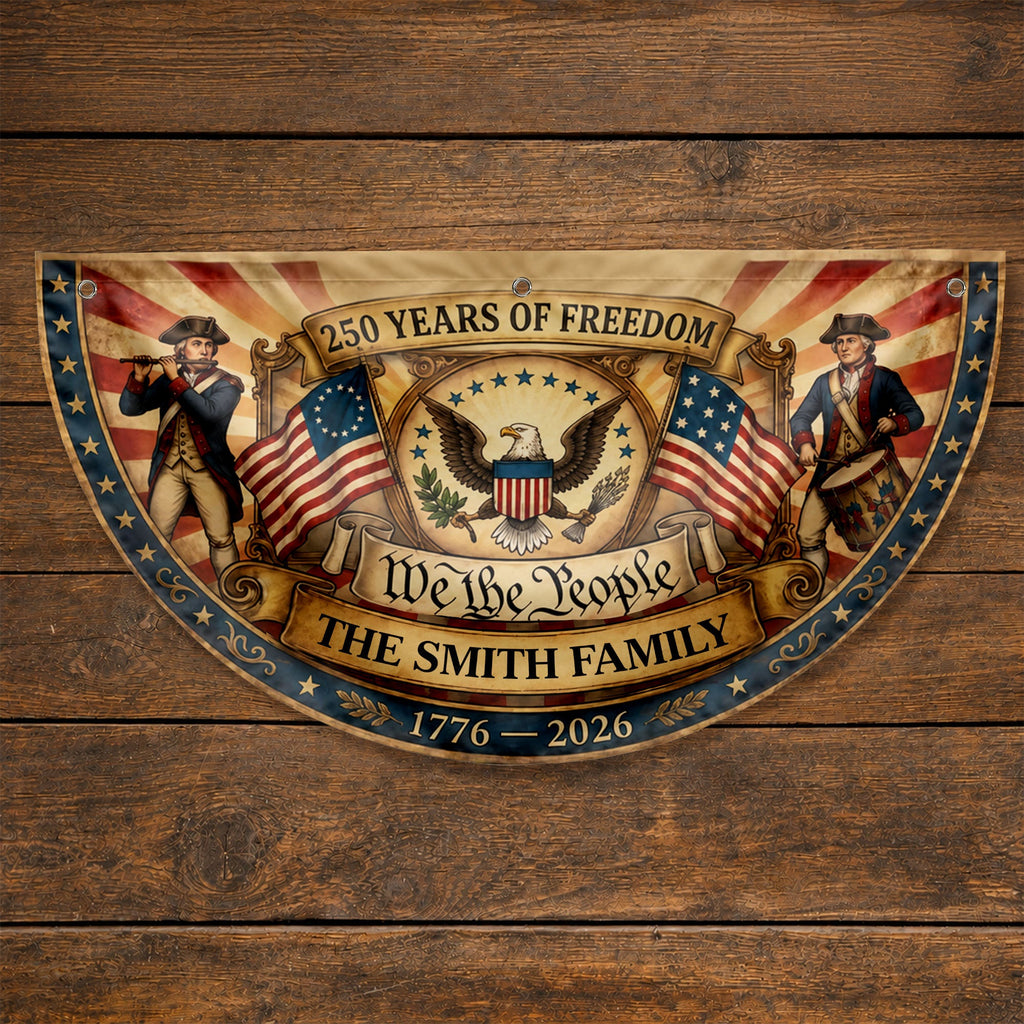 Personalized Non-Pleated Fan Flag Custom Family Name 4th of July Gift Non-Pleated Fan Flag GradoCreations