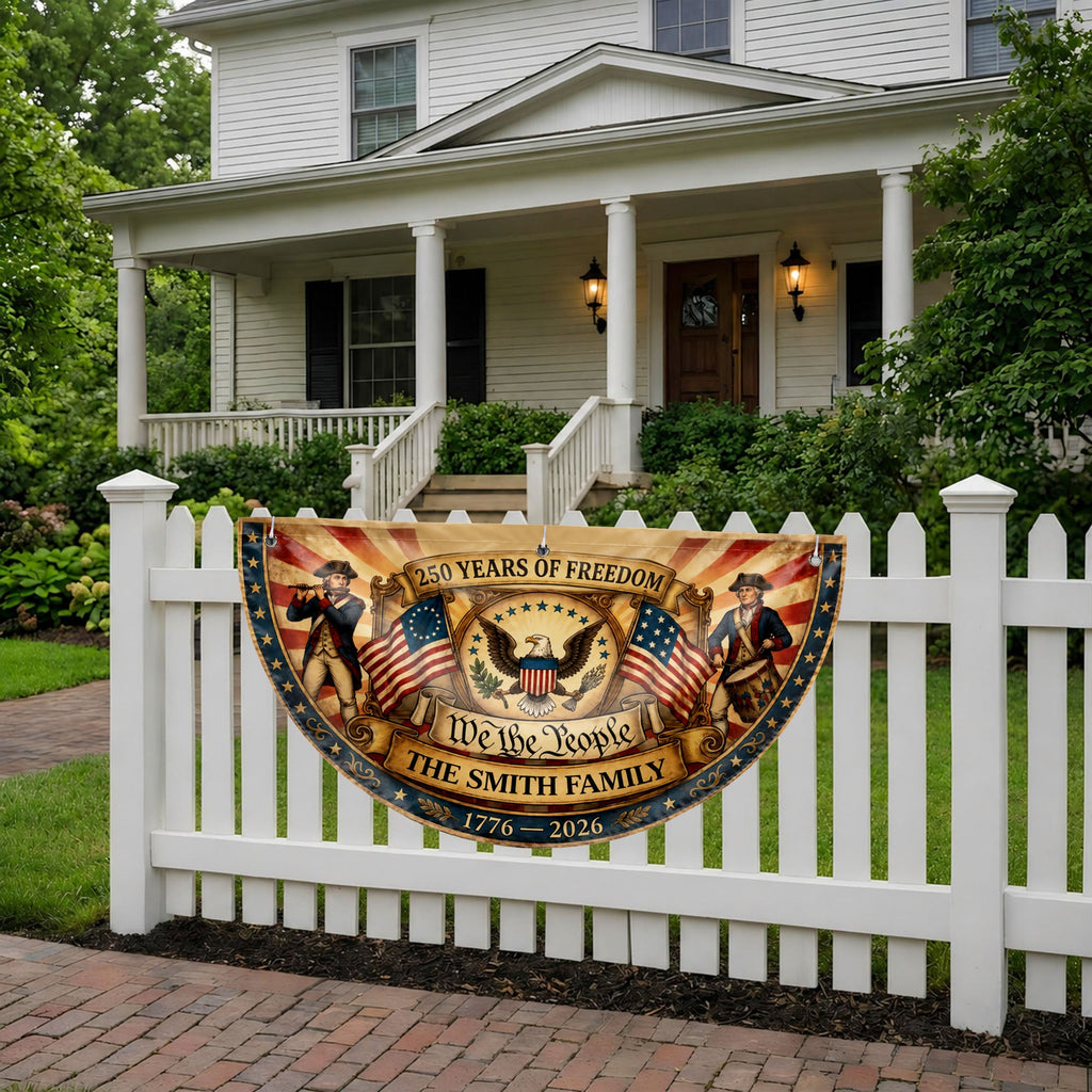 Personalized Non-Pleated Fan Flag Custom Family Name 4th of July Gift Non-Pleated Fan Flag GradoCreations