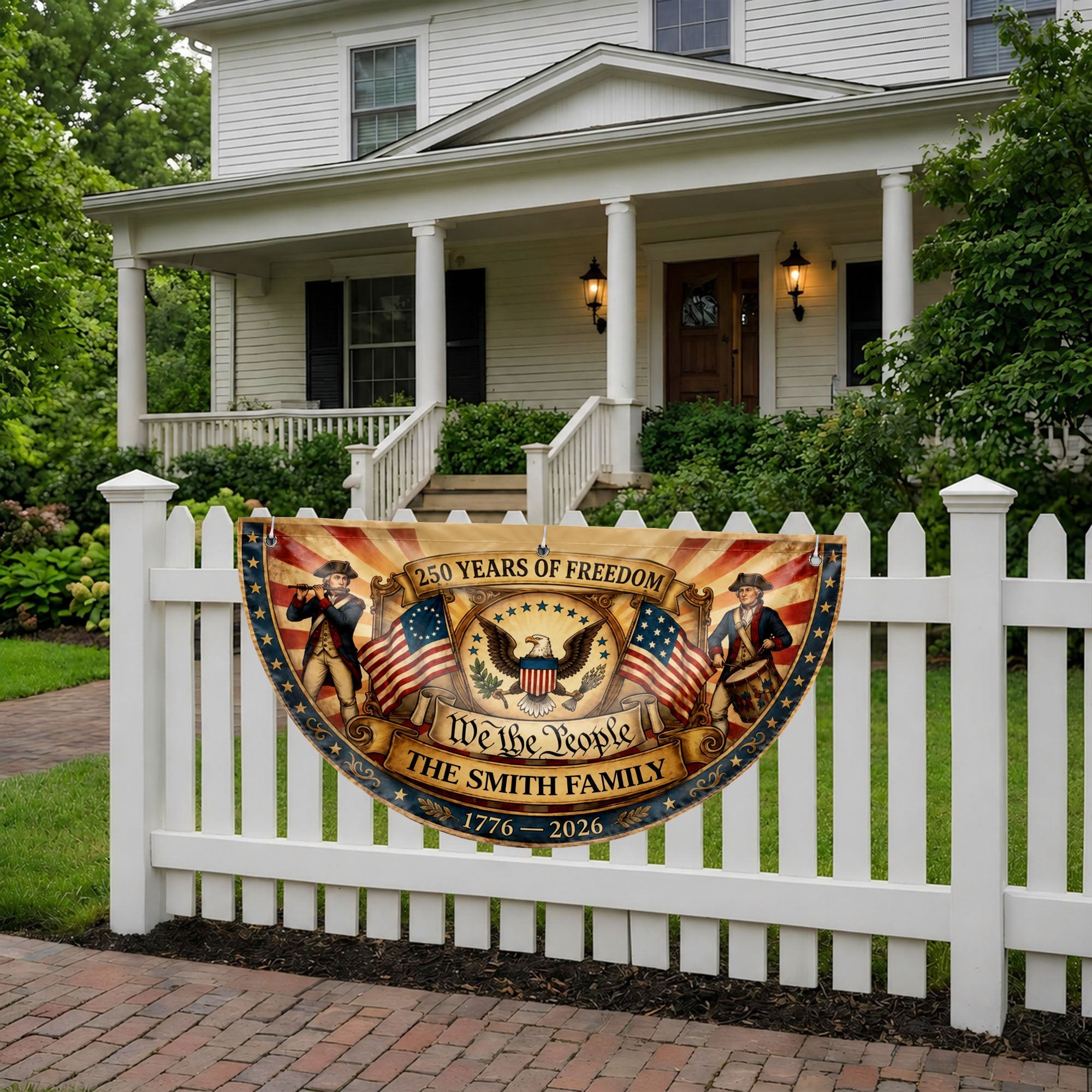 Personalized Non-Pleated Fan Flag Custom Family Name 4th of July Gift Non-Pleated Fan Flag GradoCreations