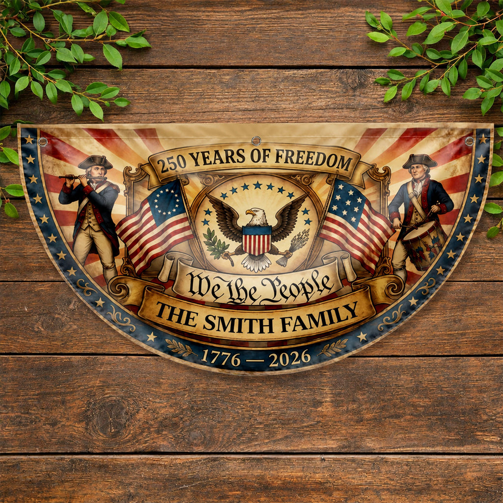 Personalized Non-Pleated Fan Flag Custom Family Name 4th of July Gift Non-Pleated Fan Flag GradoCreations
