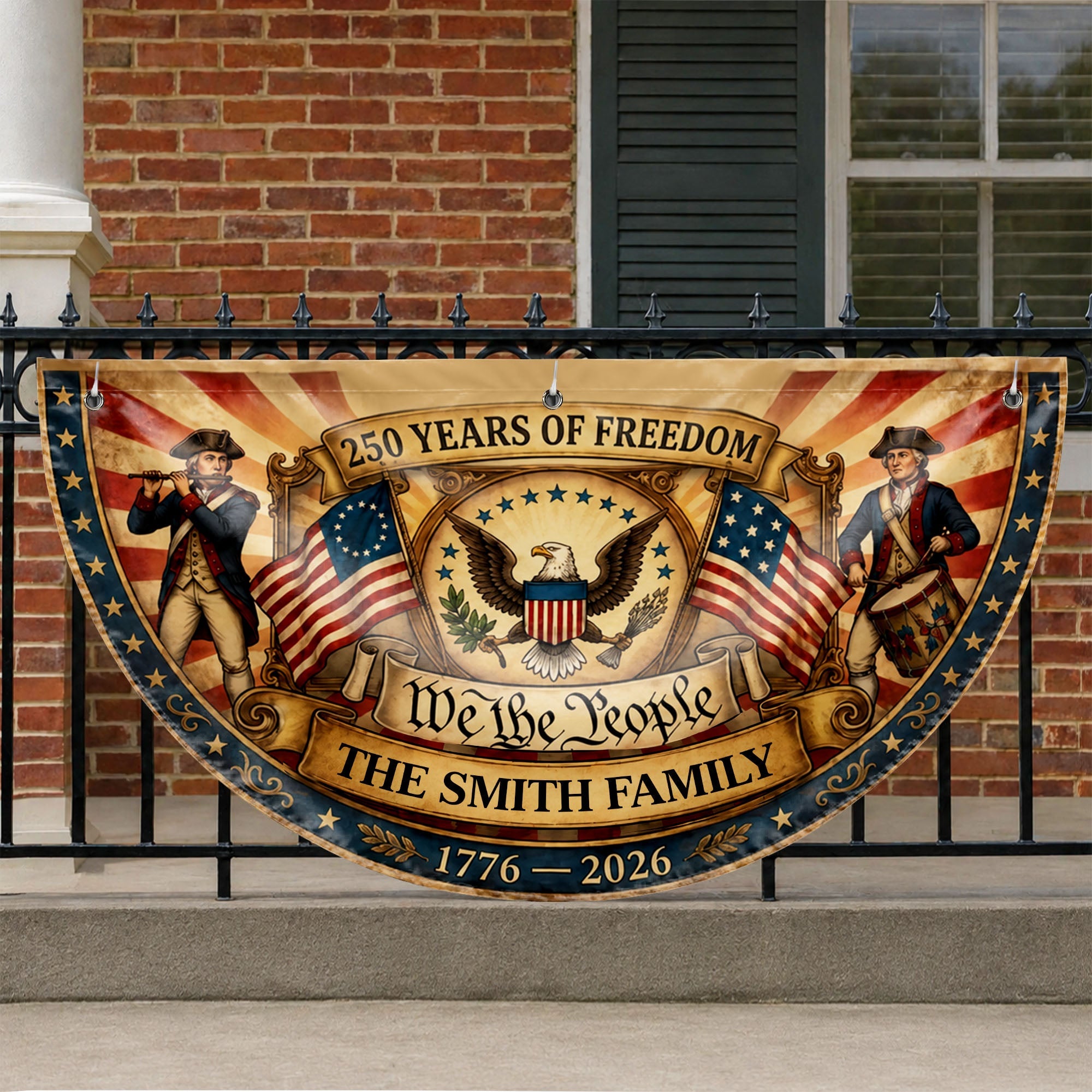 Personalized Non-Pleated Fan Flag Custom Family Name 4th of July Gift Non-Pleated Fan Flag GradoCreations