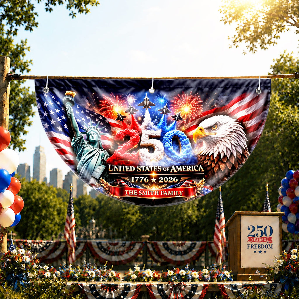 Personalized Non-Pleated Fan Flag Custom Family Name 4th of July Decoration Non-Pleated Fan Flag GradoCreations