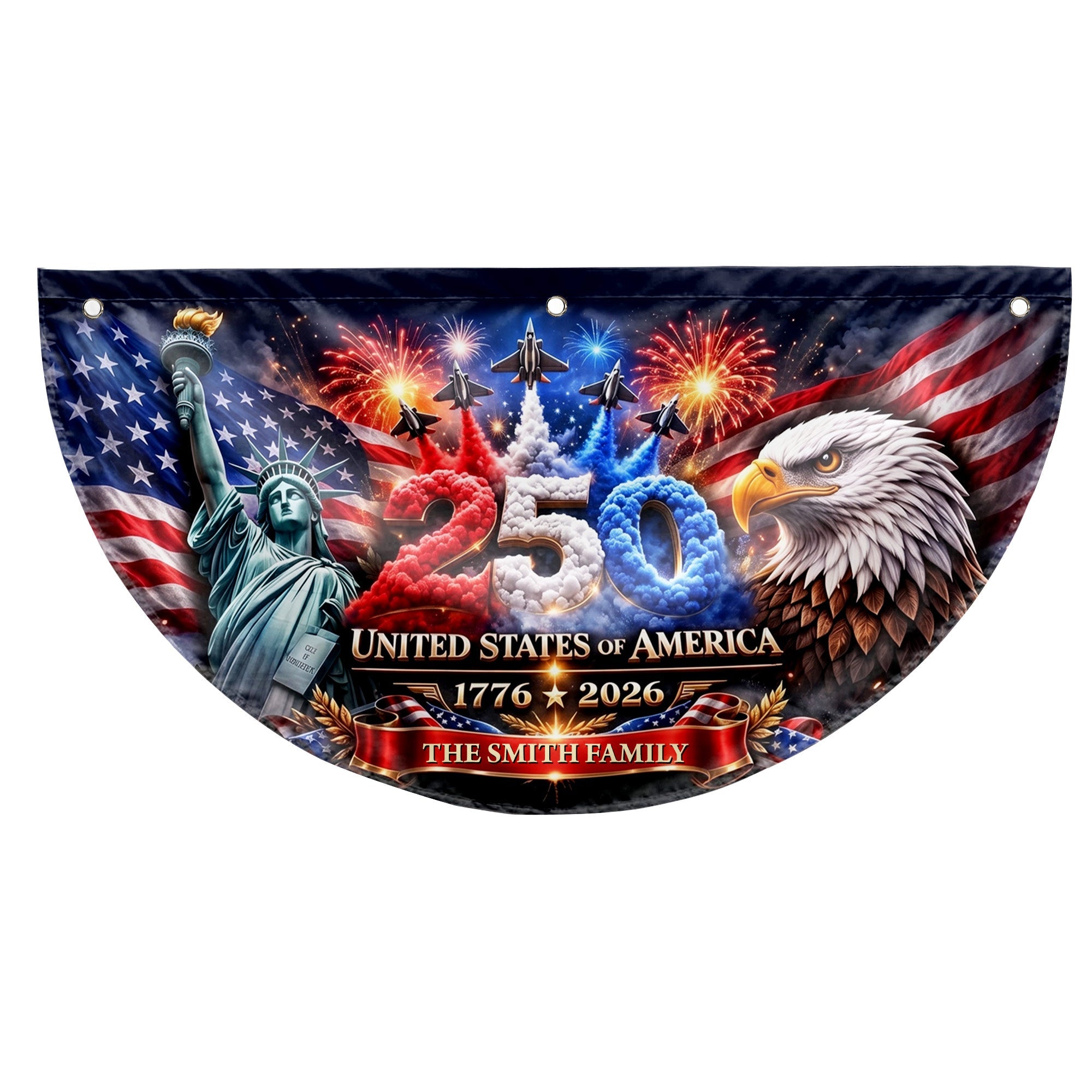 Personalized Non-Pleated Fan Flag Custom Family Name 4th of July Decoration Non-Pleated Fan Flag GradoCreations