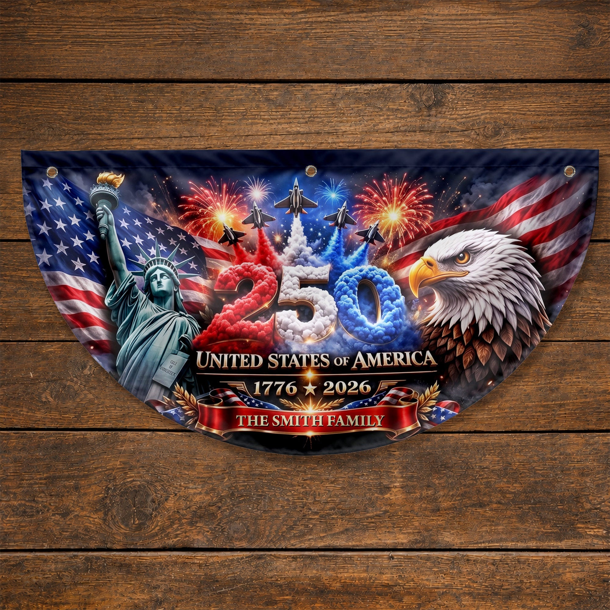 Personalized Non-Pleated Fan Flag Custom Family Name 4th of July Decoration Non-Pleated Fan Flag GradoCreations