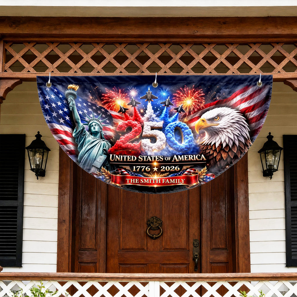 Personalized Non-Pleated Fan Flag Custom Family Name 4th of July Decoration Non-Pleated Fan Flag GradoCreations