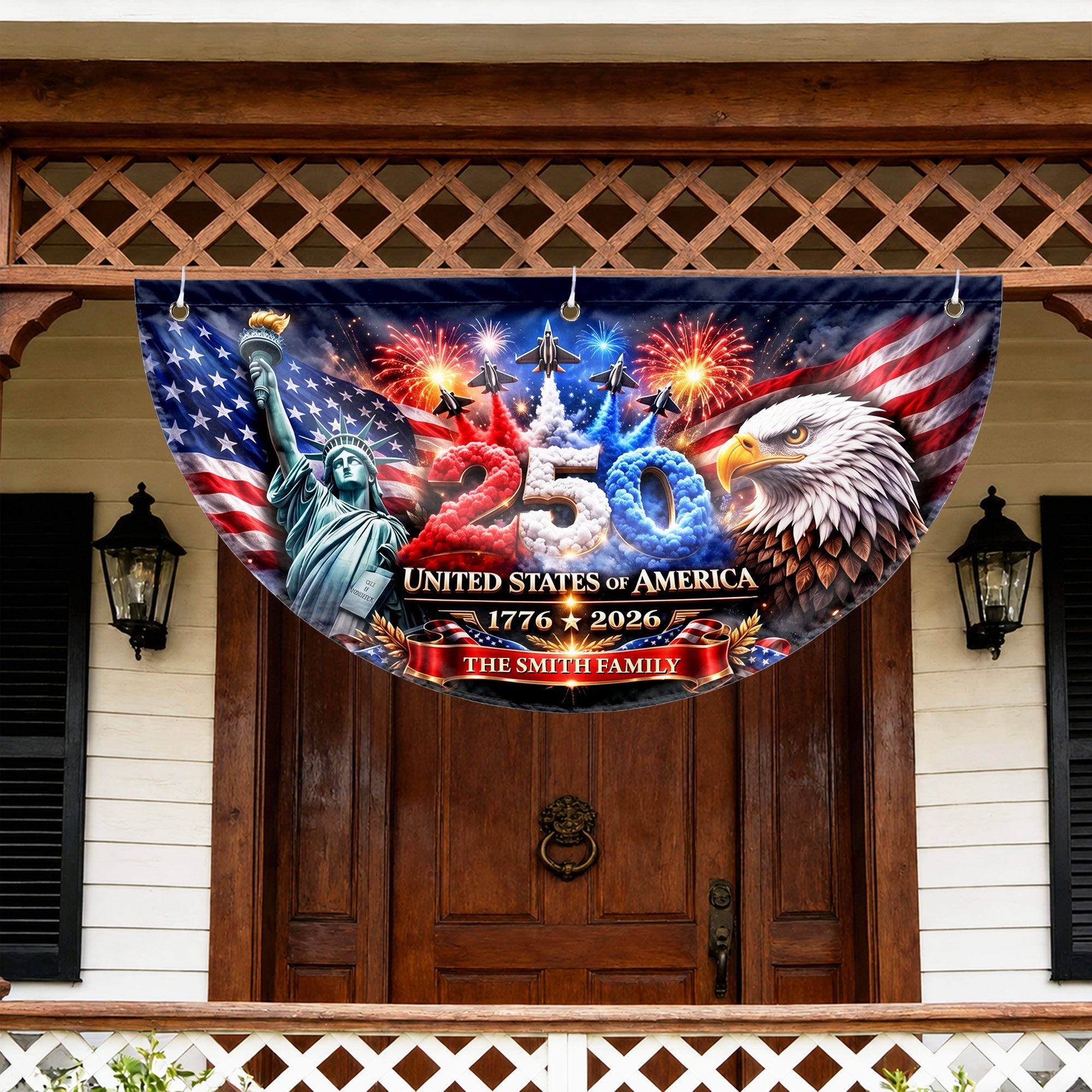 Personalized Non-Pleated Fan Flag Custom Family Name 4th of July Decoration Non-Pleated Fan Flag GradoCreations