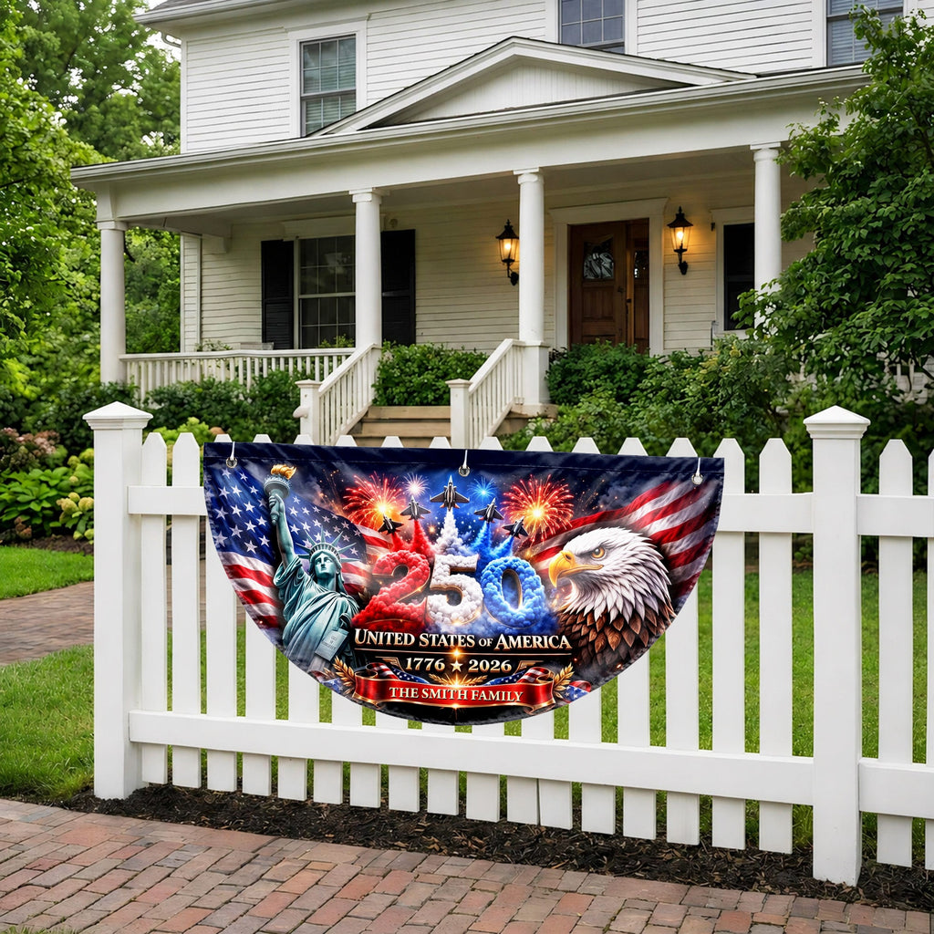 Personalized Non-Pleated Fan Flag Custom Family Name 4th of July Decoration Non-Pleated Fan Flag GradoCreations