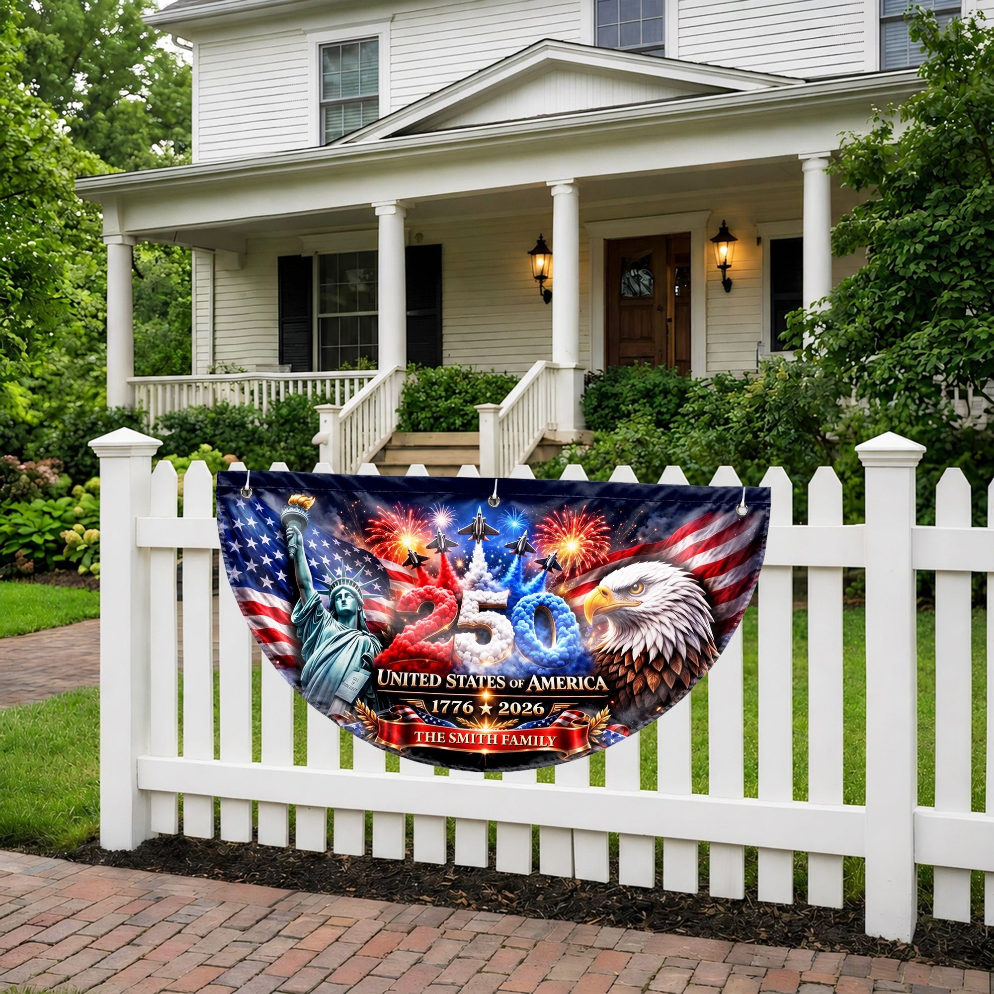 Personalized Non-Pleated Fan Flag Custom Family Name 4th of July Decoration Non-Pleated Fan Flag GradoCreations