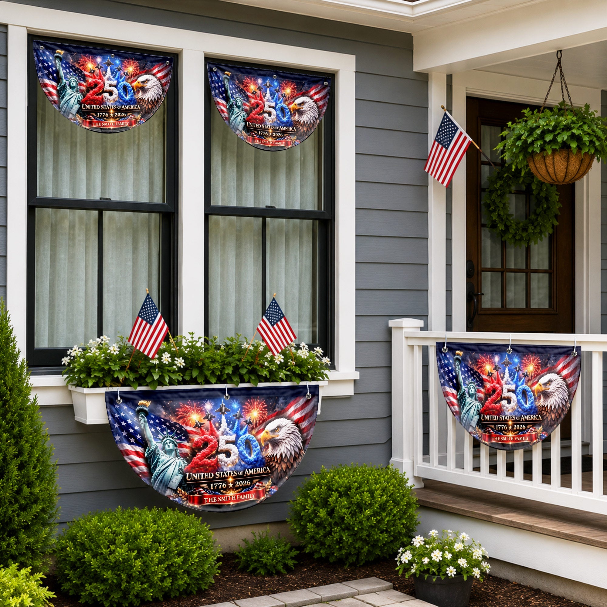 Personalized Non-Pleated Fan Flag Custom Family Name 4th of July Decoration Non-Pleated Fan Flag GradoCreations