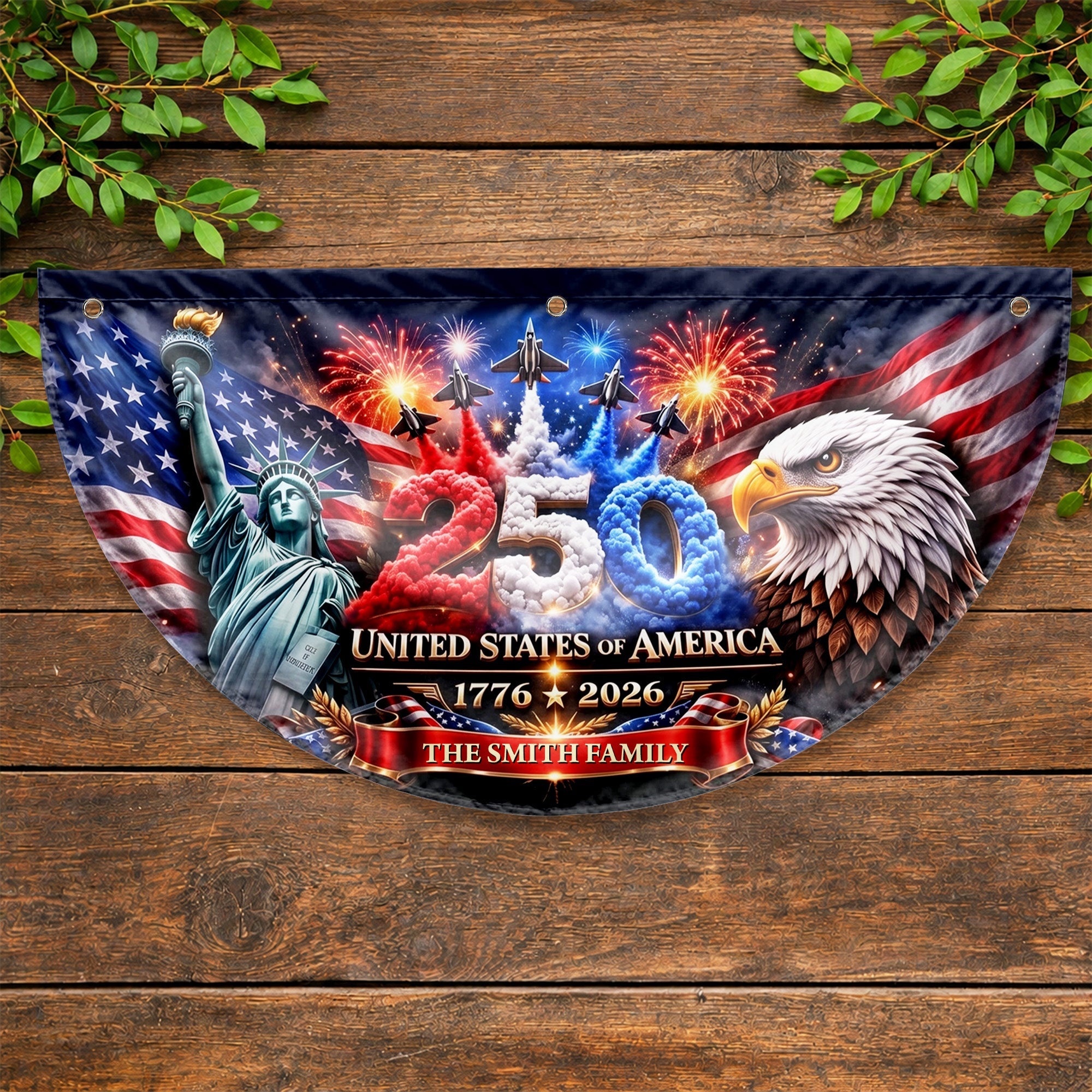 Personalized Non-Pleated Fan Flag Custom Family Name 4th of July Decoration Non-Pleated Fan Flag GradoCreations