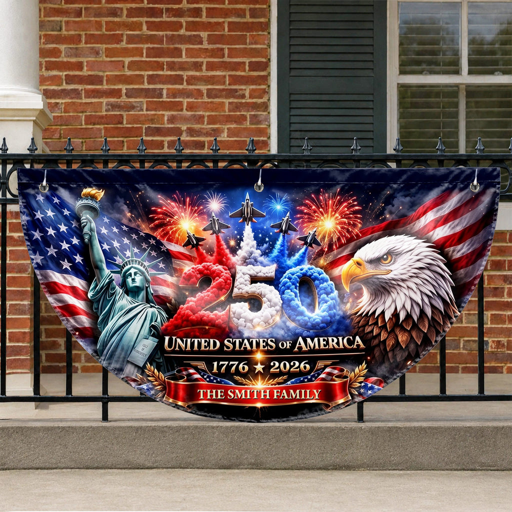 Personalized Non-Pleated Fan Flag Custom Family Name 4th of July Decoration Non-Pleated Fan Flag GradoCreations