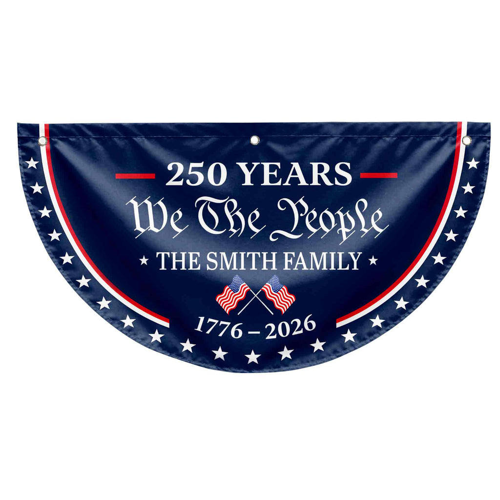 Personalized Non-Pleated Fan Flag Custom Family Name USA Gift Non-Pleated Fan Flag GradoCreations
