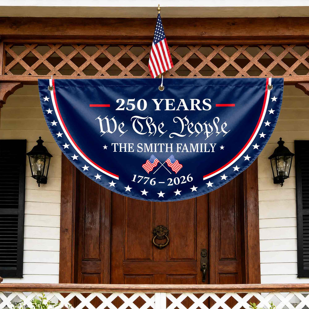 Personalized Non-Pleated Fan Flag Custom Family Name USA Gift Non-Pleated Fan Flag GradoCreations