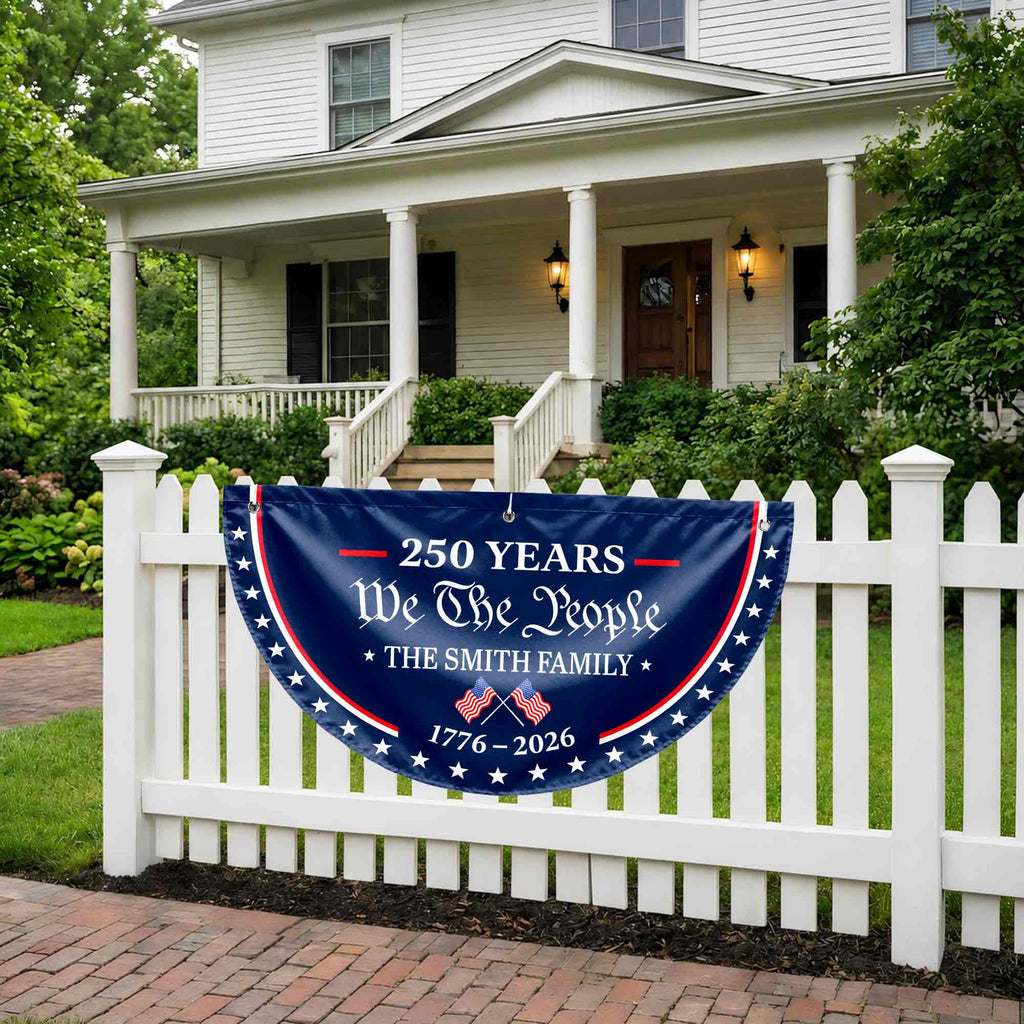 Personalized Non-Pleated Fan Flag Custom Family Name USA Gift Non-Pleated Fan Flag GradoCreations