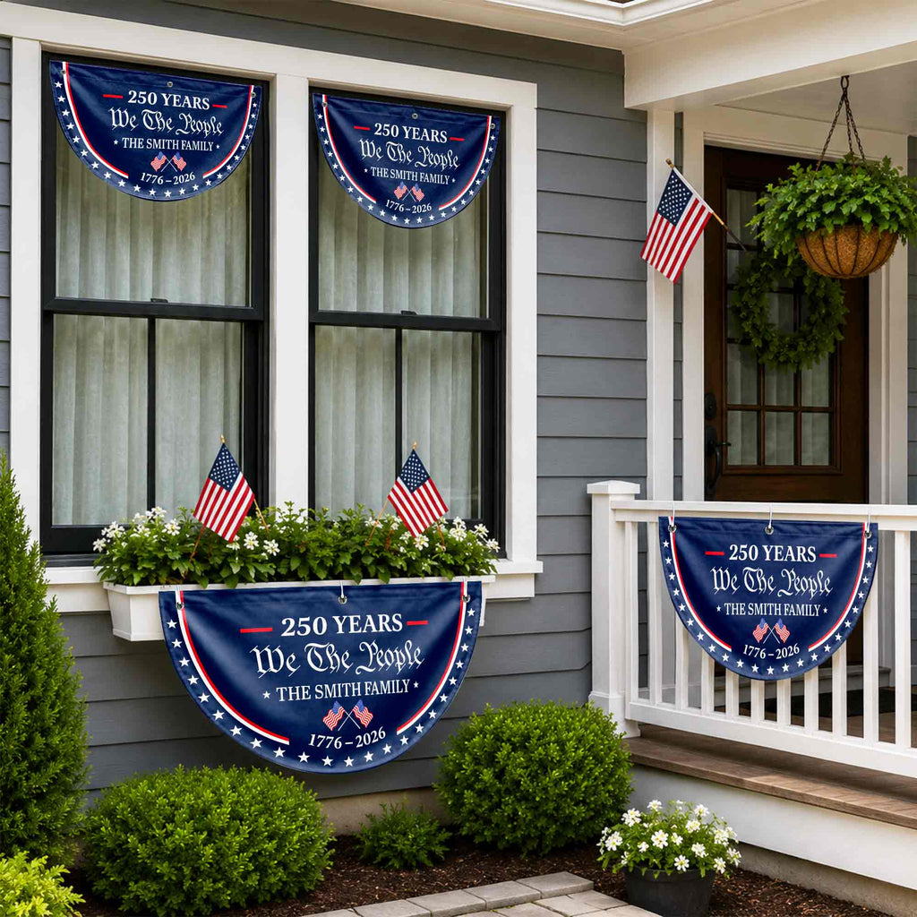 Personalized Non-Pleated Fan Flag Custom Family Name USA Gift Non-Pleated Fan Flag GradoCreations
