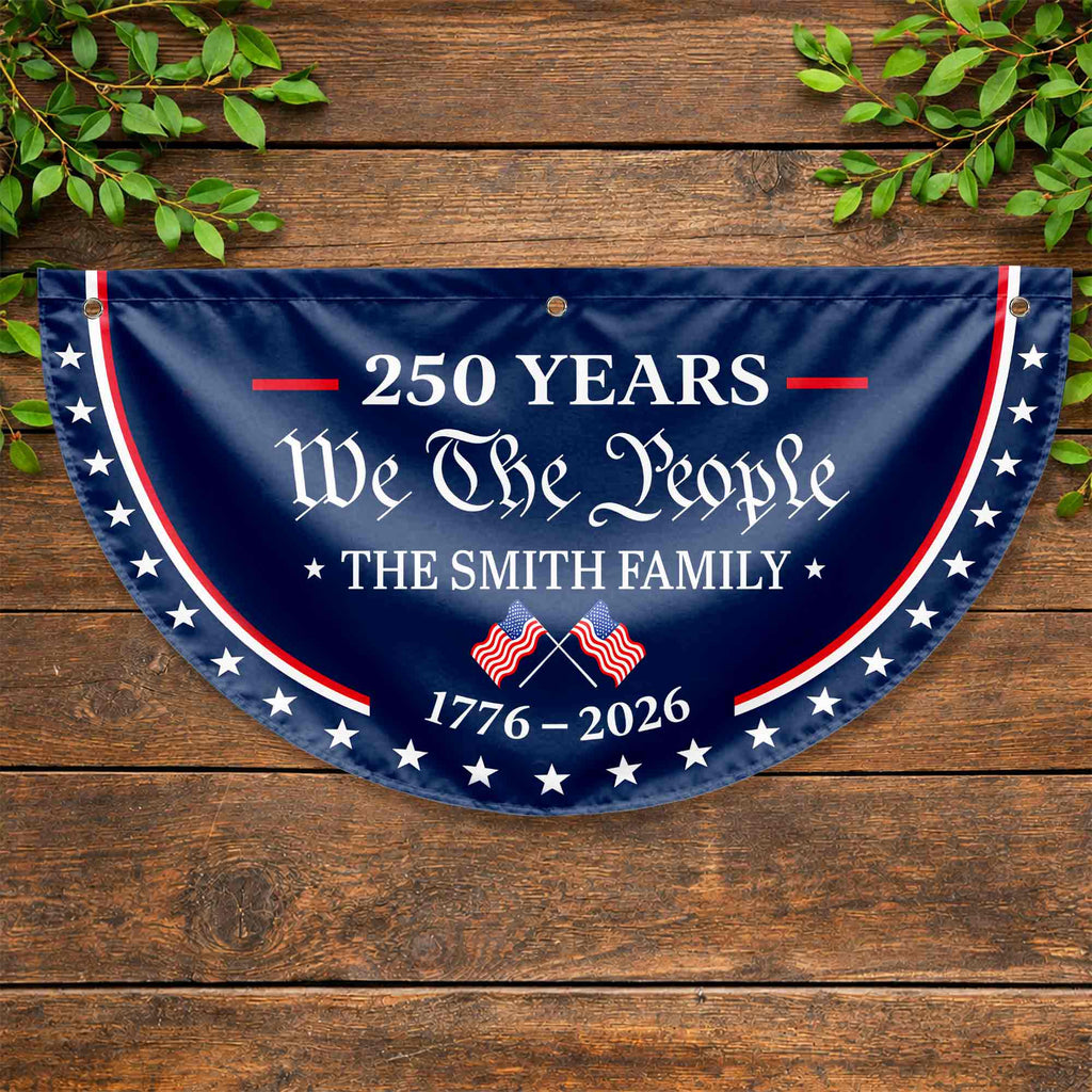 Personalized Non-Pleated Fan Flag Custom Family Name USA Gift Non-Pleated Fan Flag GradoCreations