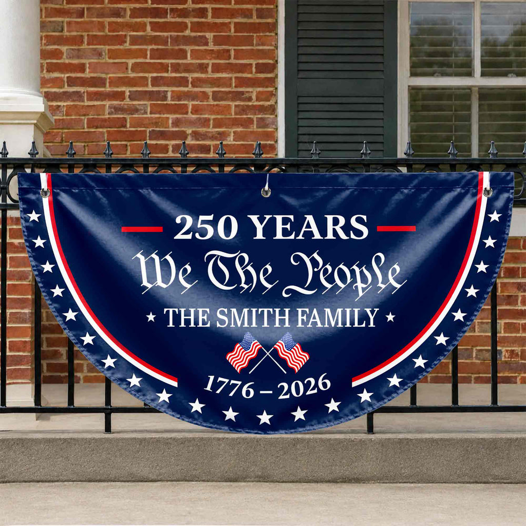 Personalized Non-Pleated Fan Flag Custom Family Name USA Gift Non-Pleated Fan Flag GradoCreations