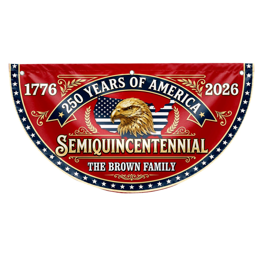 Personalized Non-Pleated Fan Flag Custom Family Name Eagle 250th Anniversary Non-Pleated Fan Flag GradoCreations