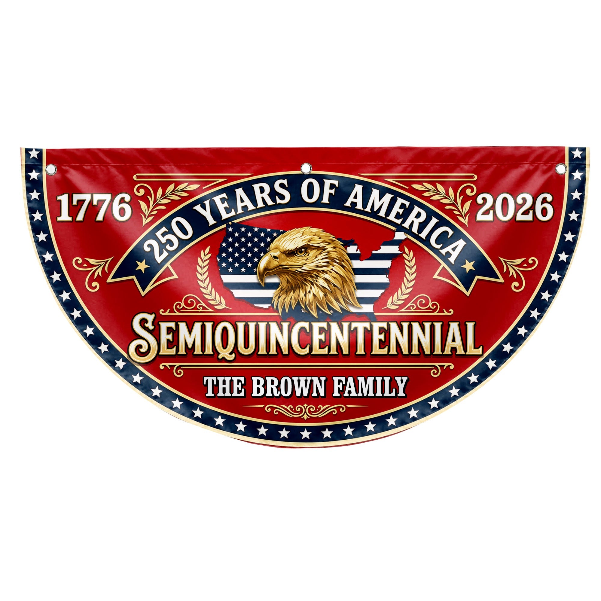 Personalized Non-Pleated Fan Flag Custom Family Name Eagle 250th Anniversary Non-Pleated Fan Flag GradoCreations