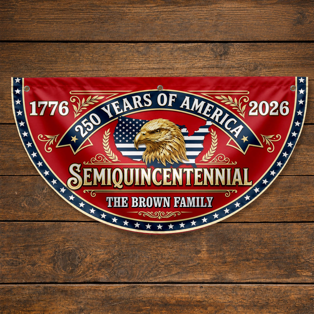 Personalized Non-Pleated Fan Flag Custom Family Name Eagle 250th Anniversary Non-Pleated Fan Flag GradoCreations