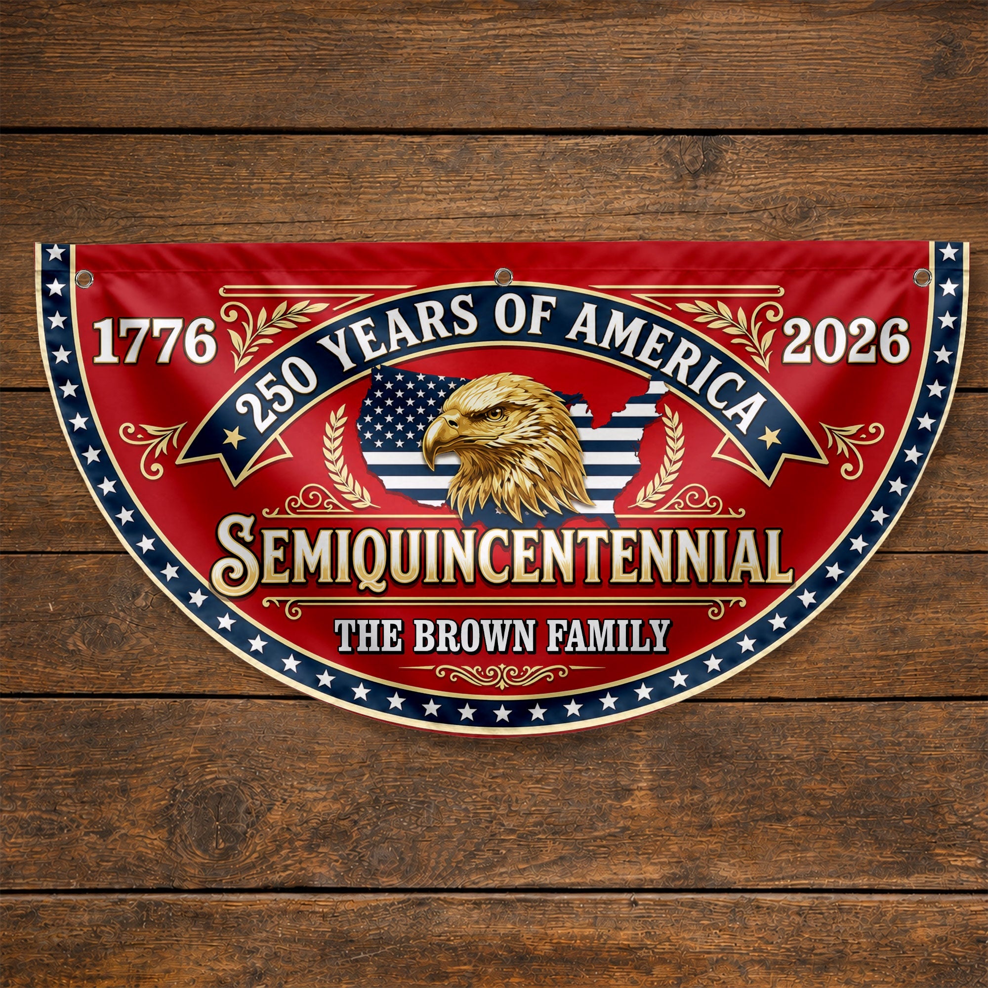 Personalized Non-Pleated Fan Flag Custom Family Name Eagle 250th Anniversary Non-Pleated Fan Flag GradoCreations