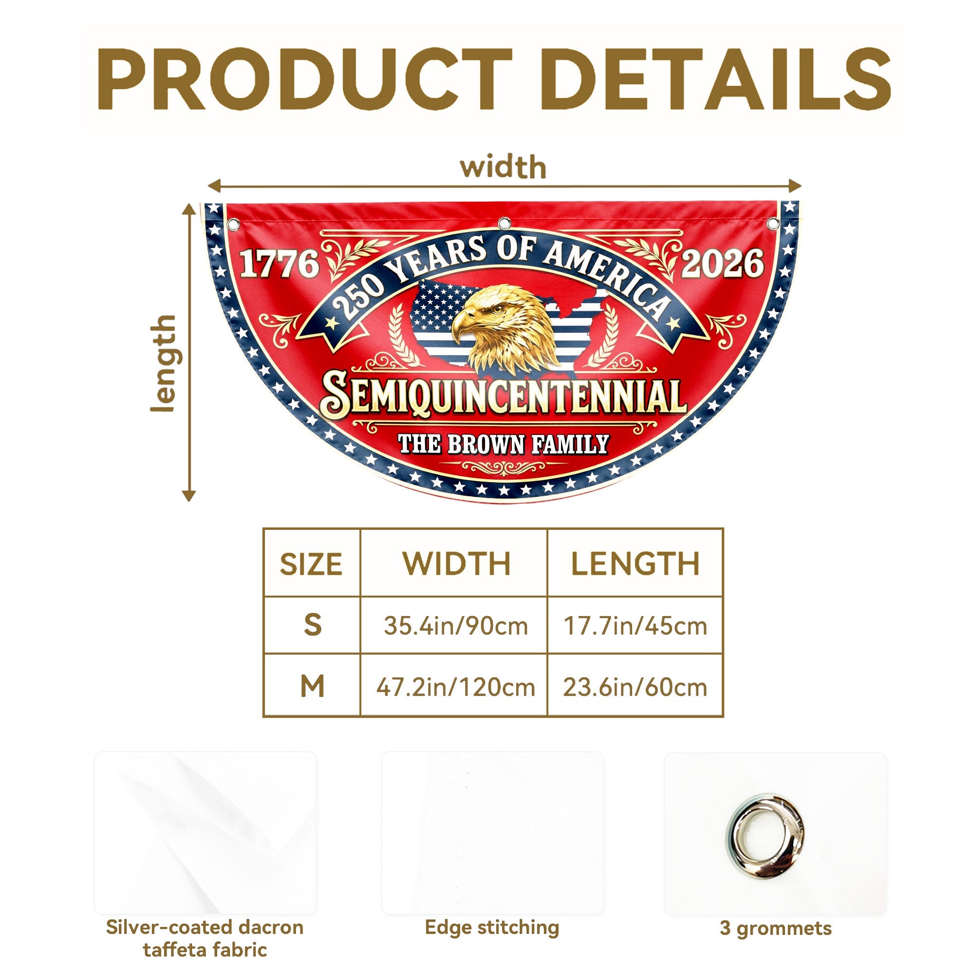 Personalized Non-Pleated Fan Flag Custom Family Name Eagle 250th Anniversary Non-Pleated Fan Flag GradoCreations