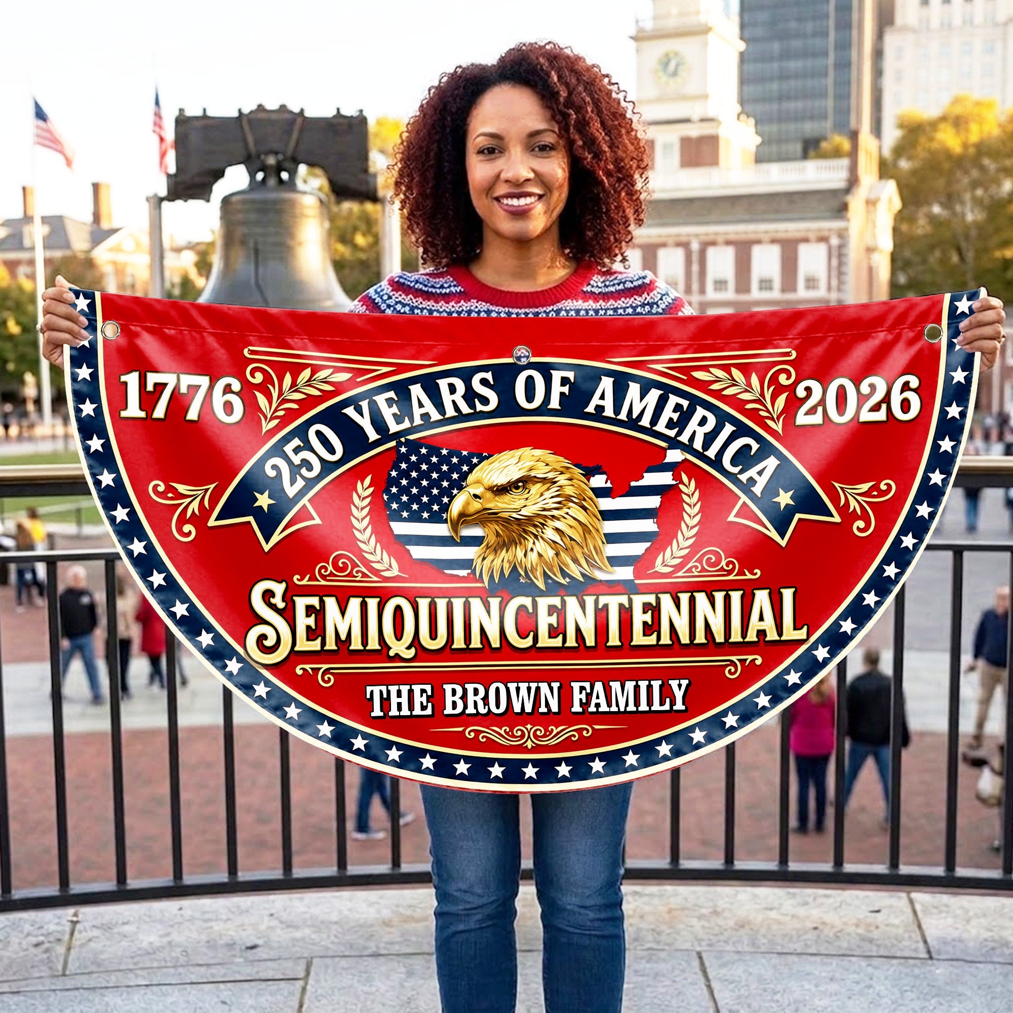 Personalized Non-Pleated Fan Flag Custom Family Name Eagle 250th Anniversary Non-Pleated Fan Flag GradoCreations