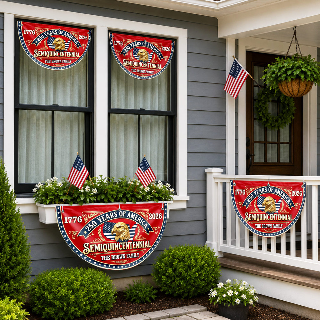 Personalized Non-Pleated Fan Flag Custom Family Name Eagle 250th Anniversary Non-Pleated Fan Flag GradoCreations