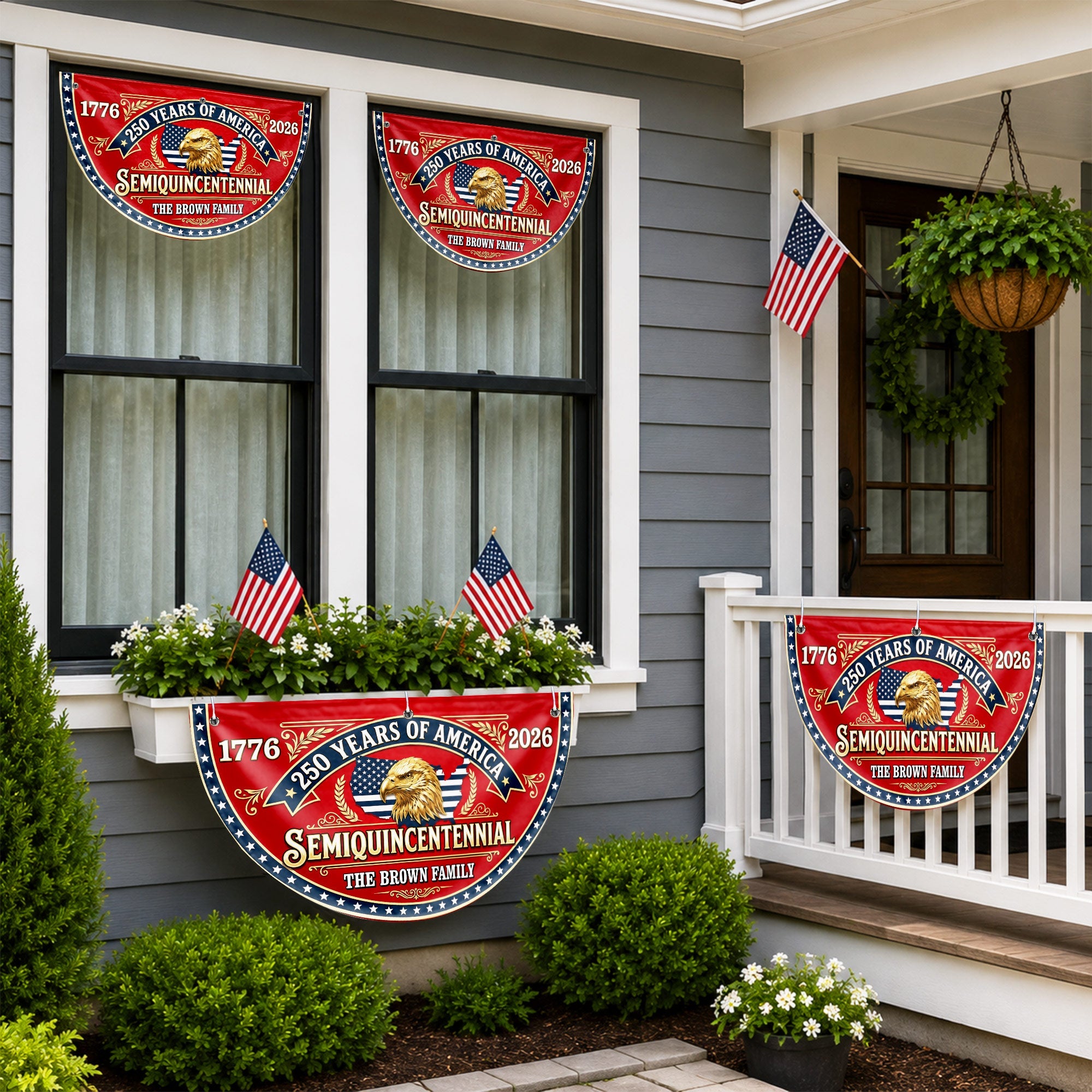 Personalized Non-Pleated Fan Flag Custom Family Name Eagle 250th Anniversary Non-Pleated Fan Flag GradoCreations