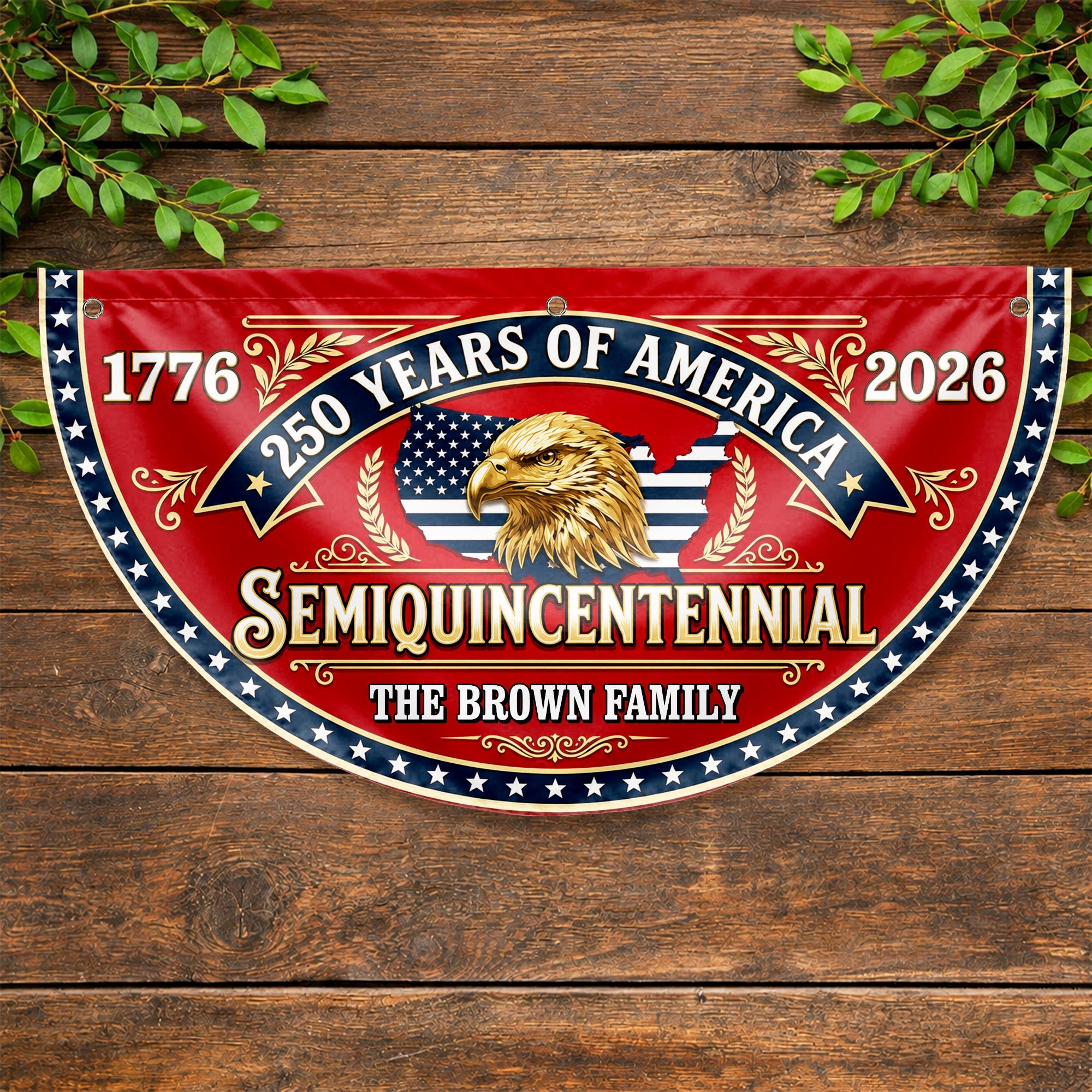 Personalized Non-Pleated Fan Flag Custom Family Name Eagle 250th Anniversary Non-Pleated Fan Flag GradoCreations