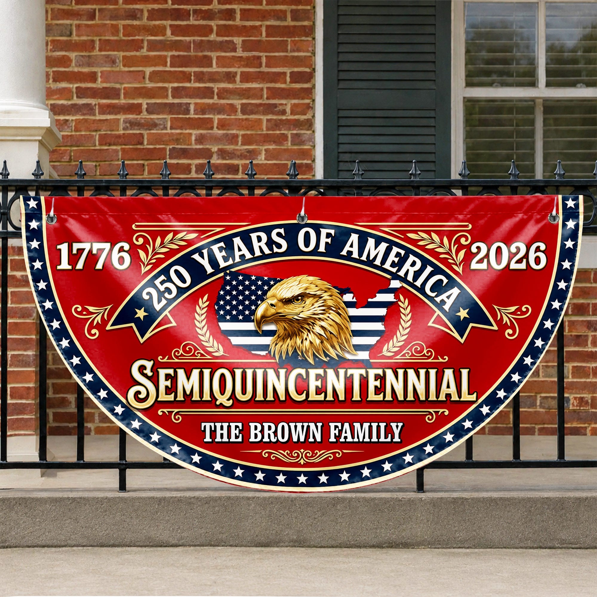 Personalized Non-Pleated Fan Flag Custom Family Name Eagle 250th Anniversary Non-Pleated Fan Flag GradoCreations