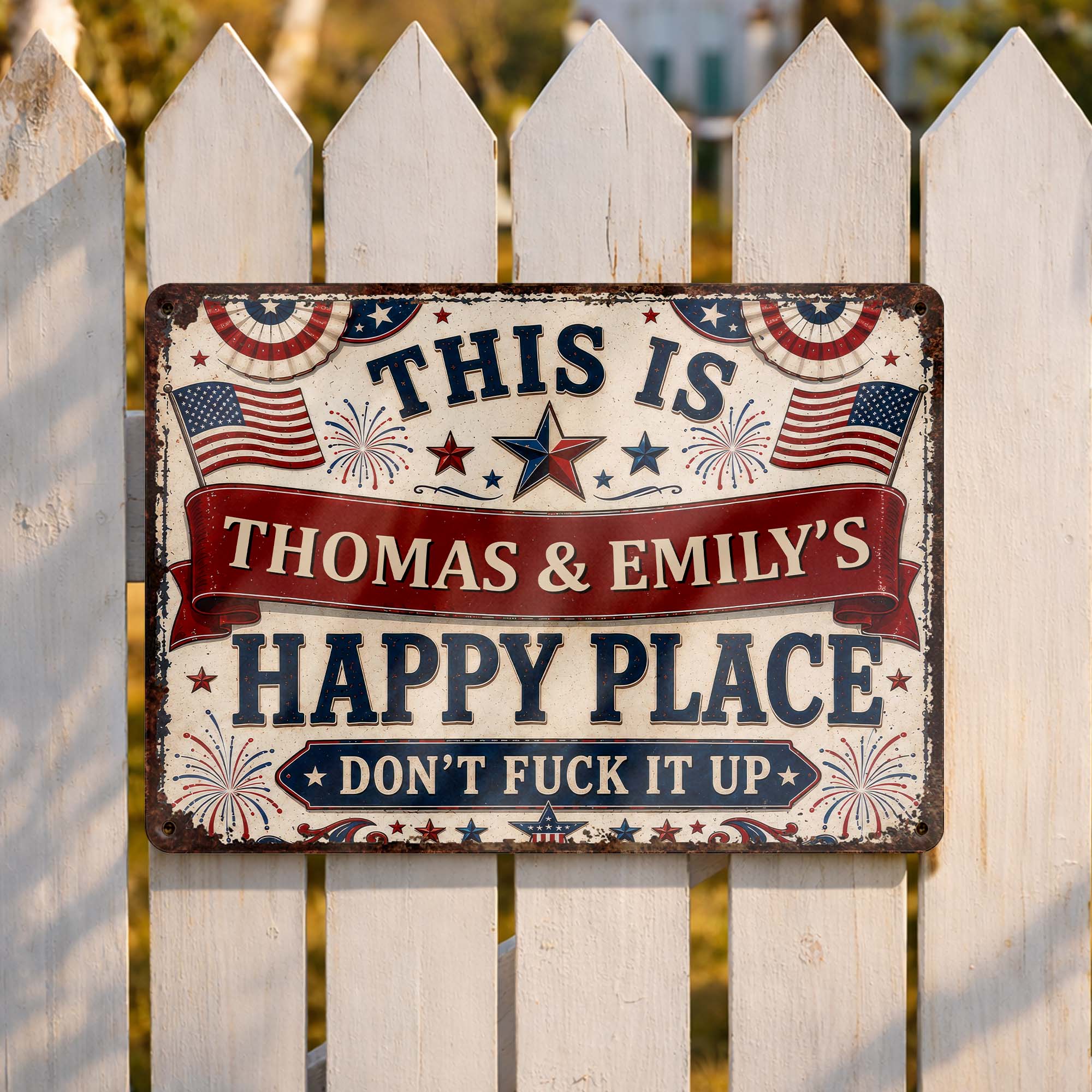 Personalized Metal Sign Custom Name American Flag Gift Metal Sign GradoCreations