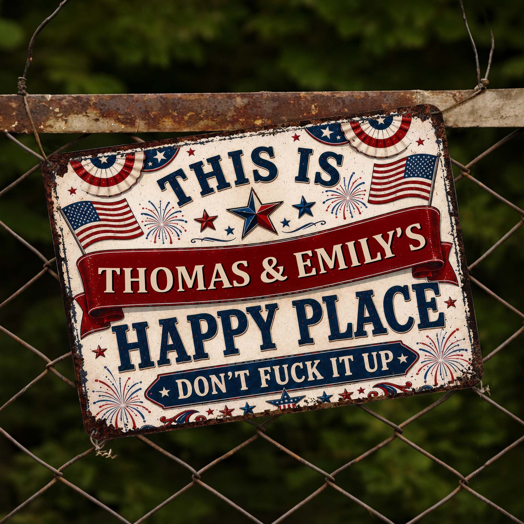 Personalized Metal Sign Custom Name American Flag Gift Metal Sign GradoCreations