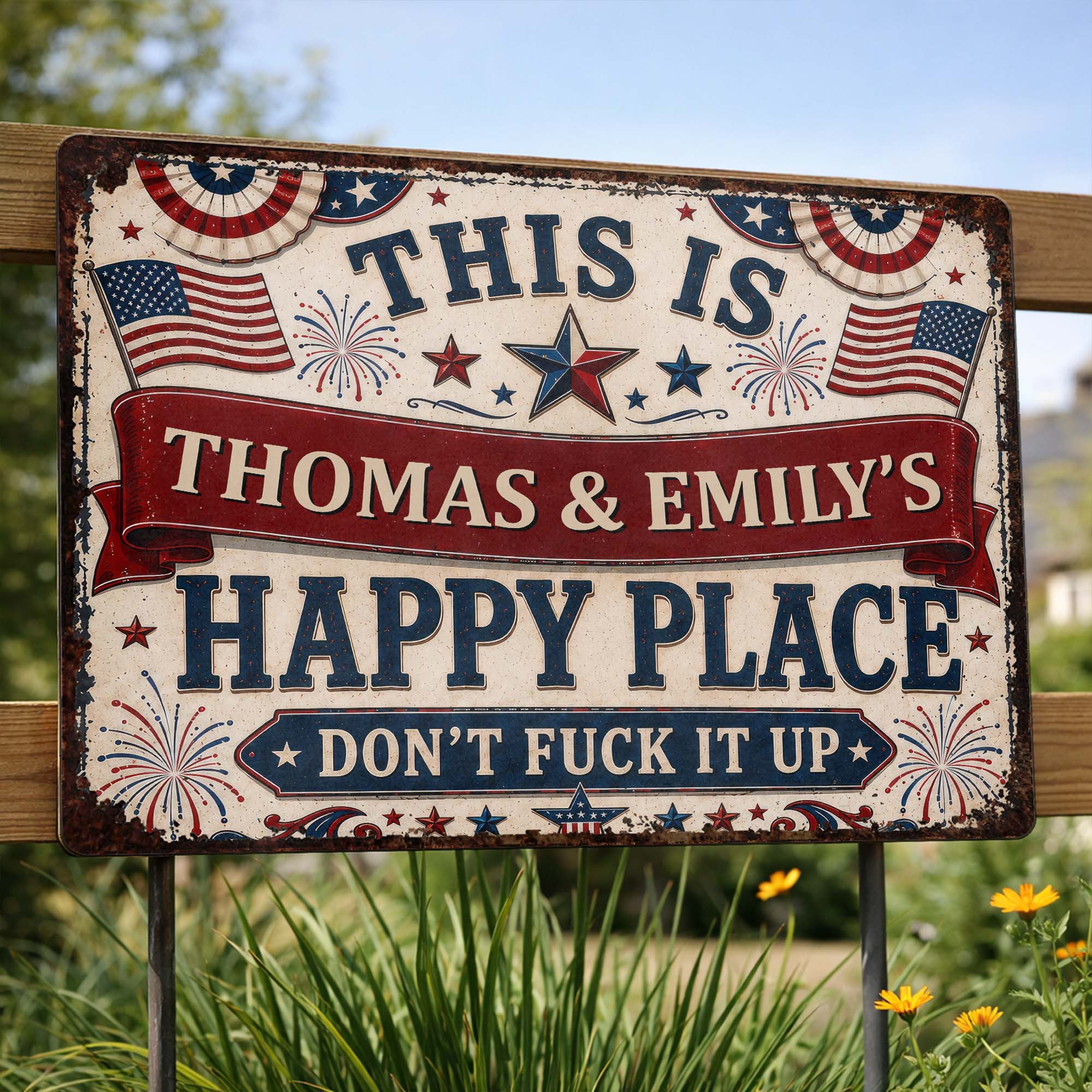 Personalized Metal Sign Custom Name American Flag Gift Metal Sign GradoCreations