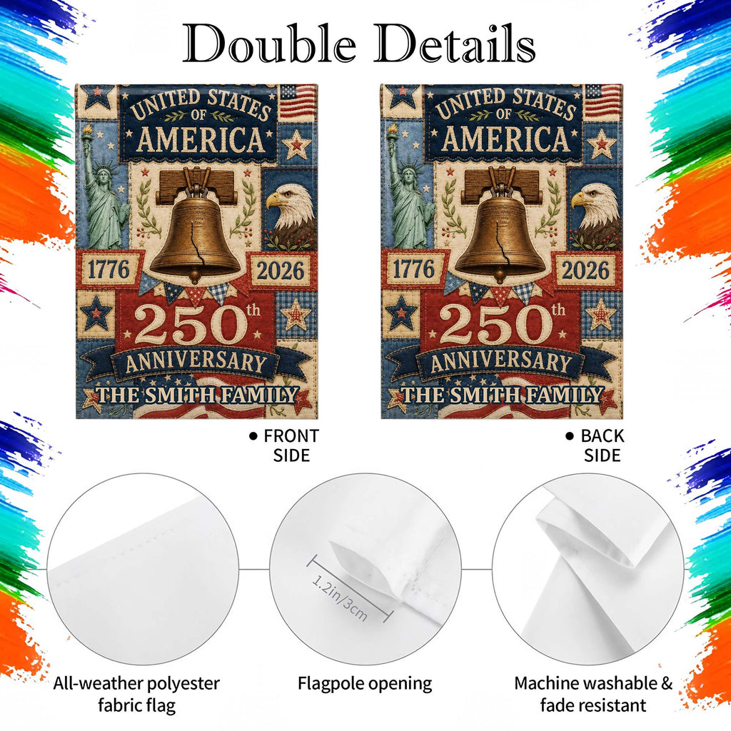 Personalized 250th Anniversary Garden Flag Custom Family Name USA Garden Flag GradoCreations