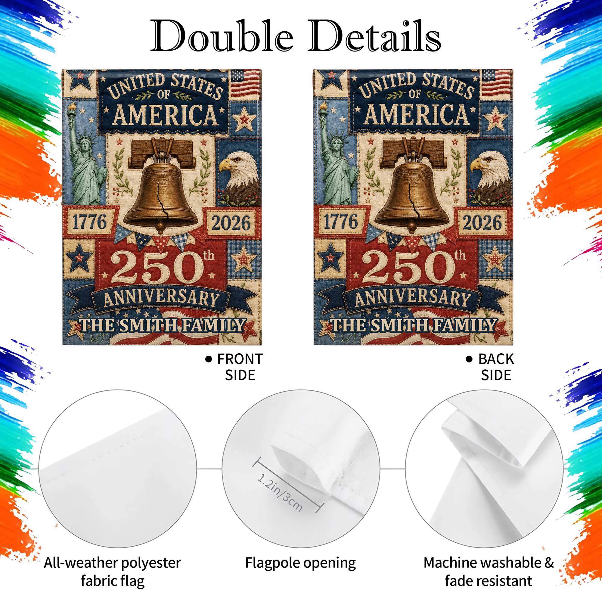 Personalized 250th Anniversary Garden Flag Custom Family Name USA Garden Flag GradoCreations