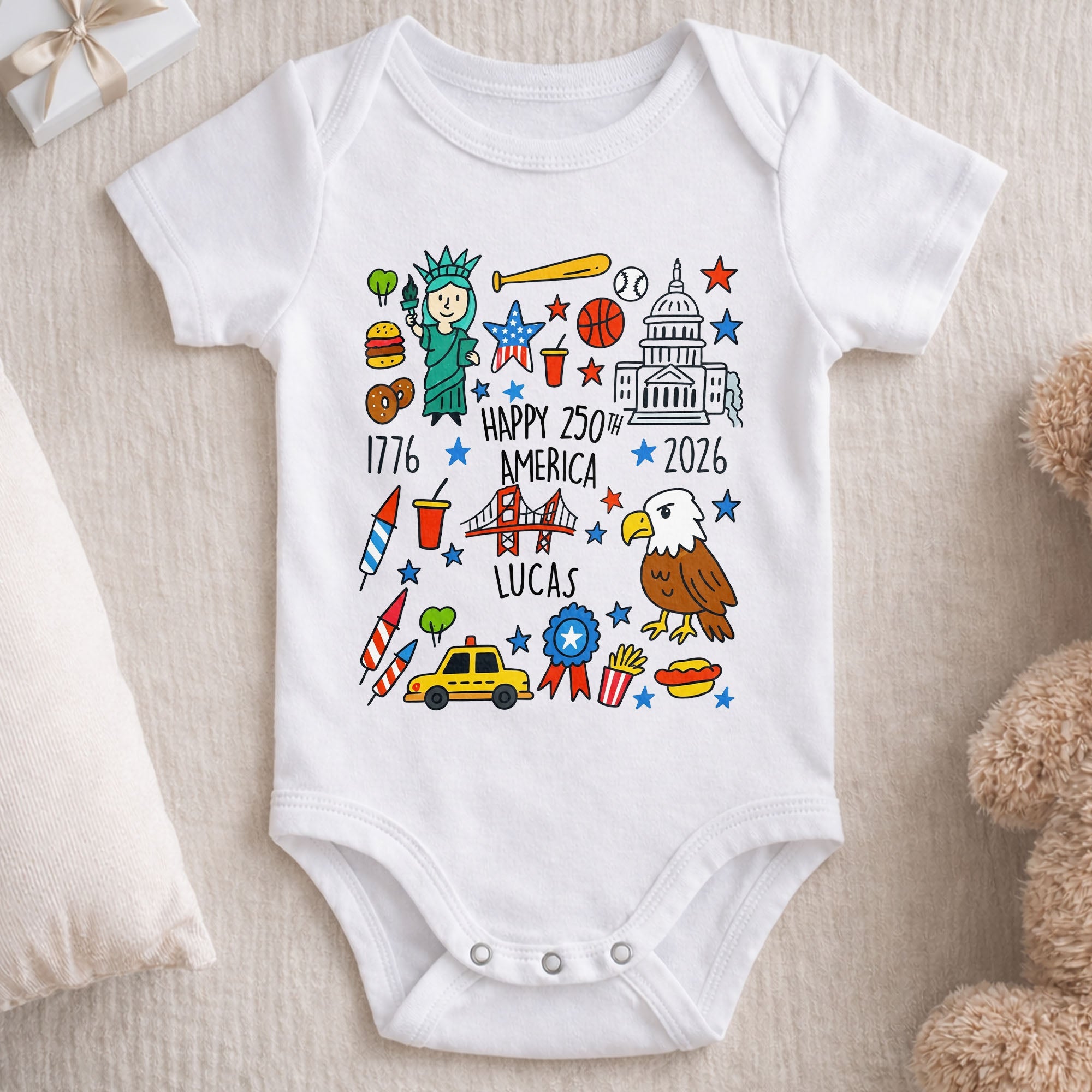 Personalized Baby Onesie Custom Name 4th of July Gift Baby Onesie GradoCreations