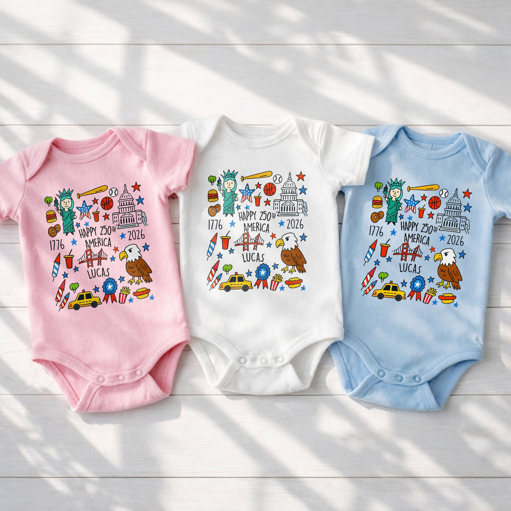 Personalized Baby Onesie Custom Name 4th of July Gift Baby Onesie GradoCreations