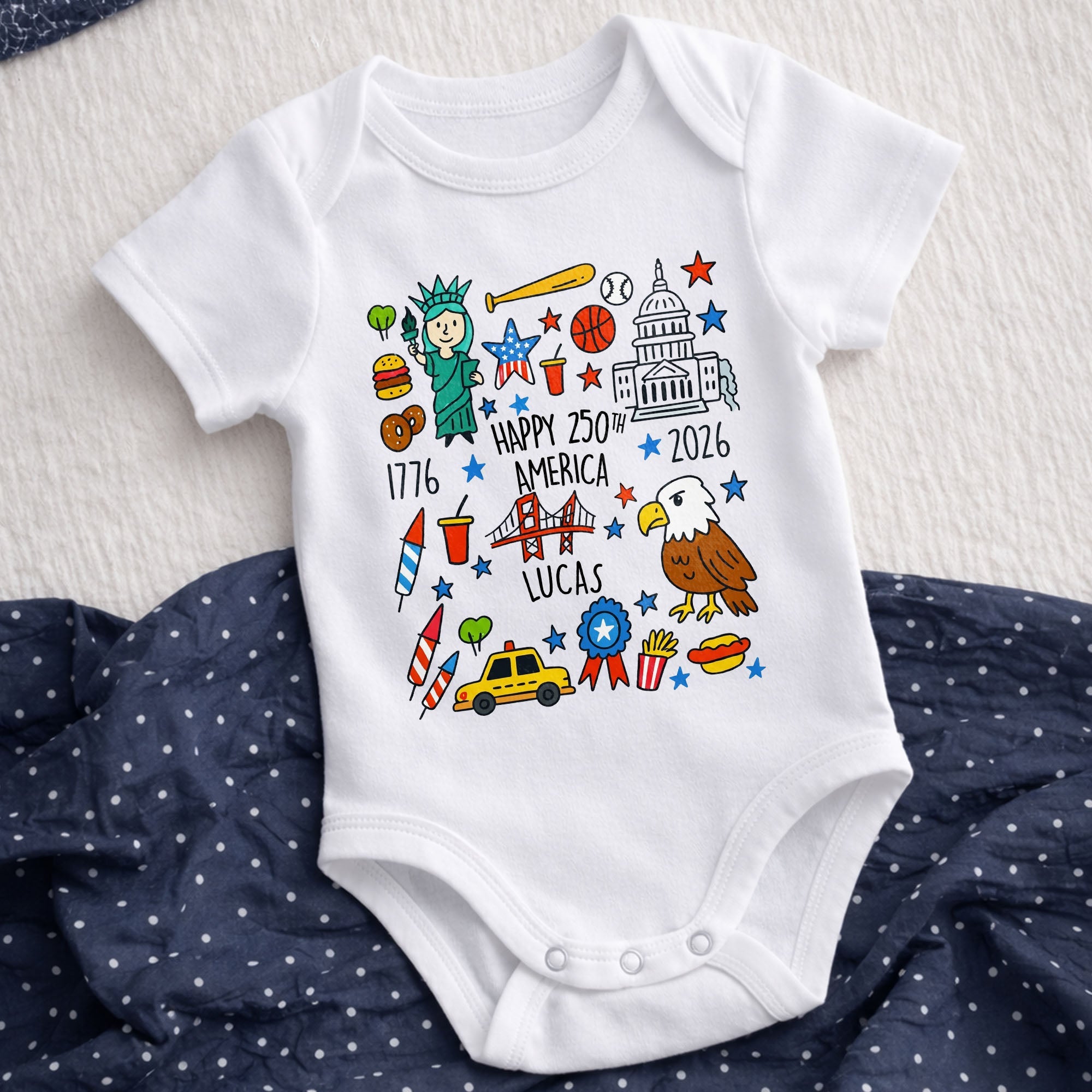 Personalized Baby Onesie Custom Name 4th of July Gift Baby Onesie GradoCreations